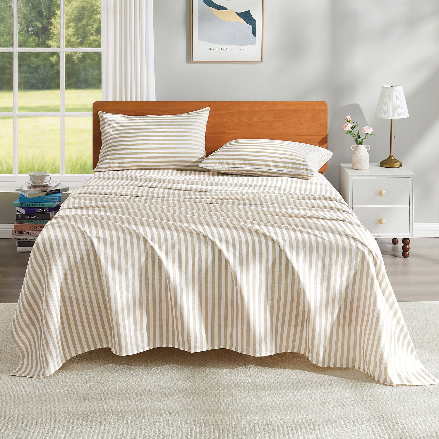 Litanika Striped Queen Size Sheet Set-Deep Pocket Fitted Sheet, Soft, Breathable, Wrinkle & Fade Resistant - 4 Piece
