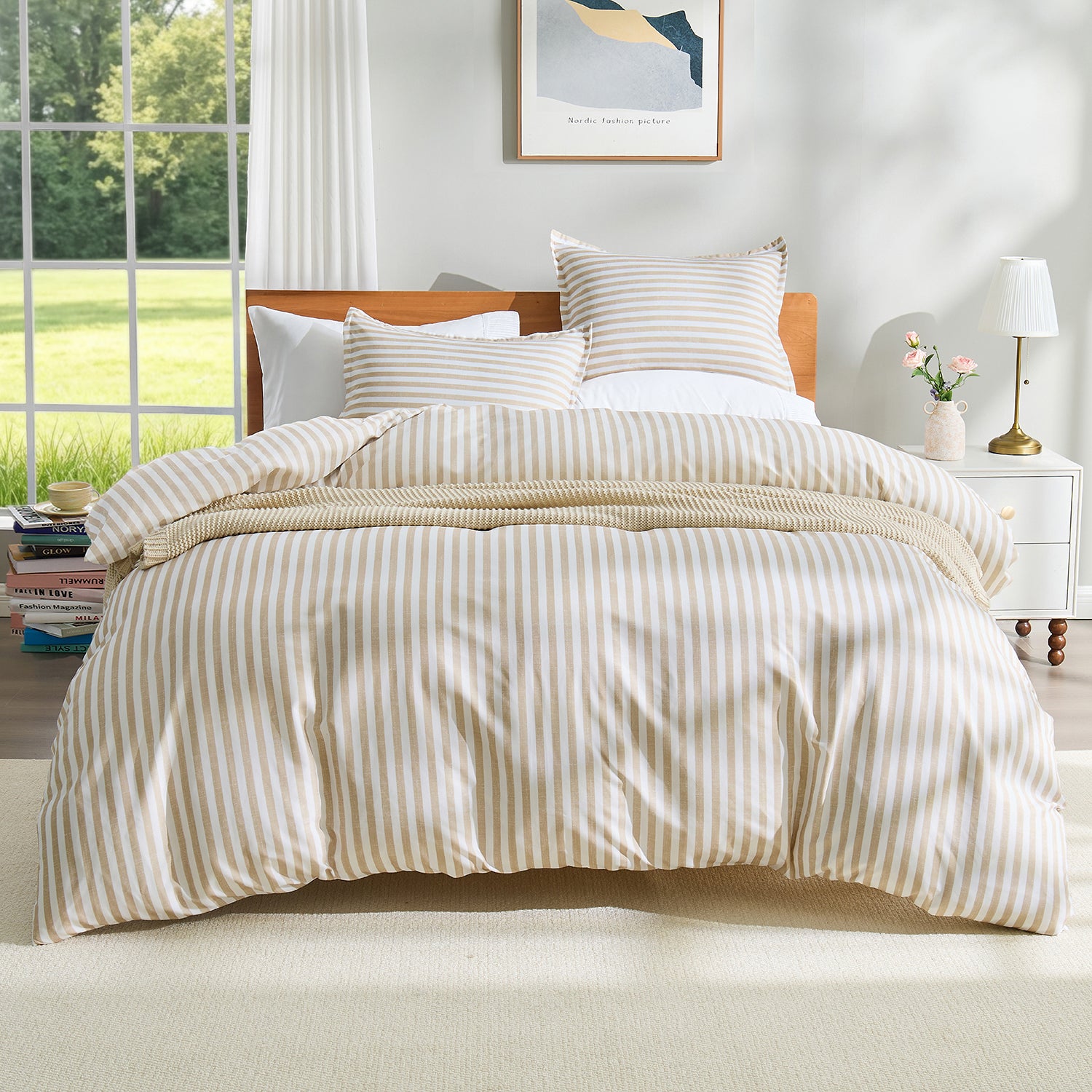 Striped Queen Size Duvet Cover Set - Narrow Stripe Navy 3-Piece Duvet Cover Set
