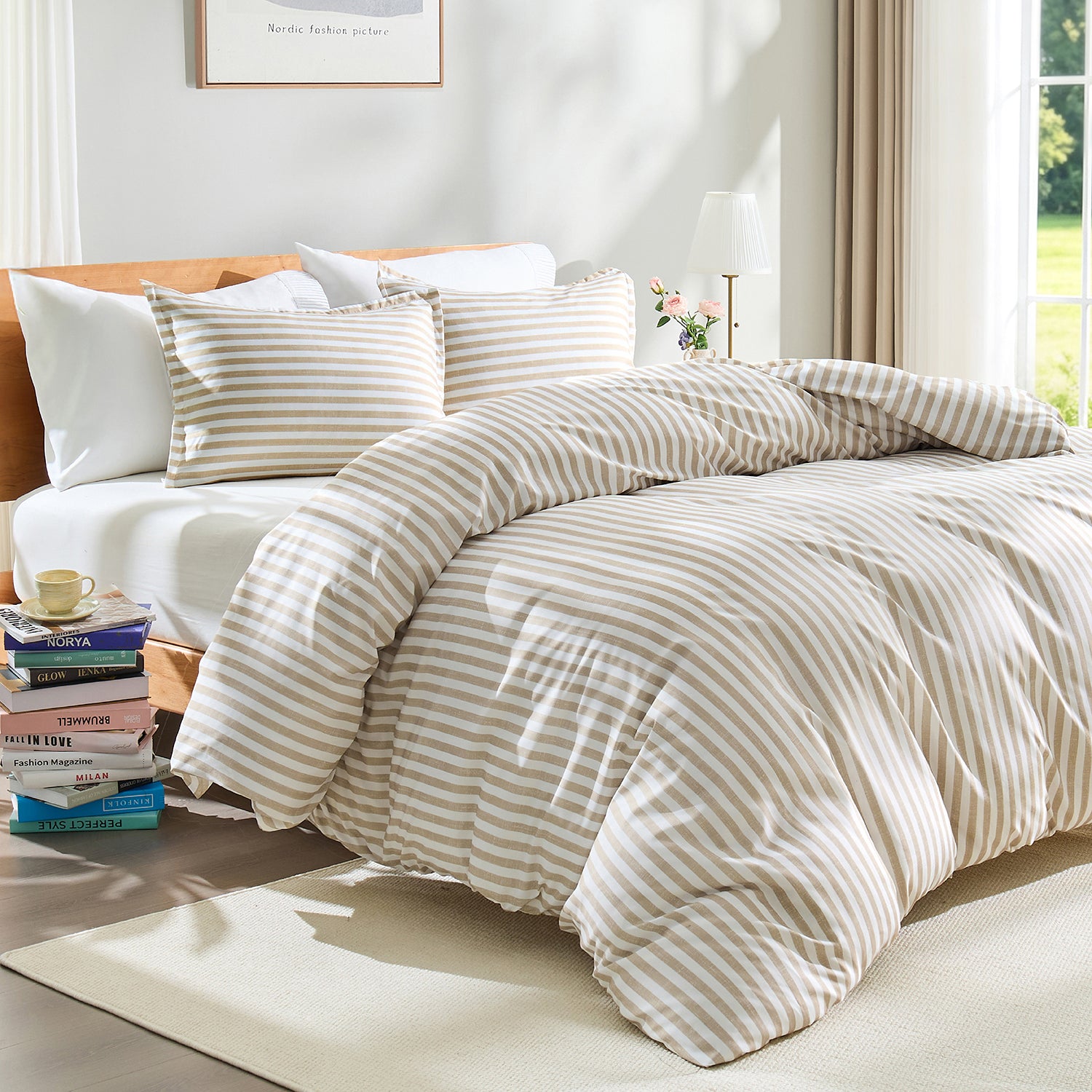 Striped Queen Size Duvet Cover Set - Narrow Stripe Navy 3-Piece Duvet Cover Set