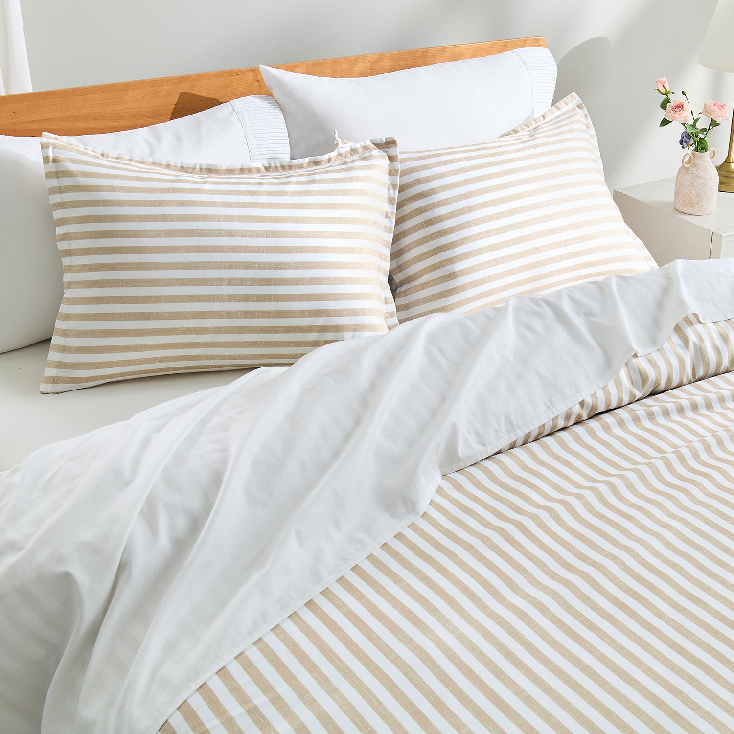 Striped Queen Size Duvet Cover Set - Narrow Stripe Navy 3-Piece Duvet Cover Set