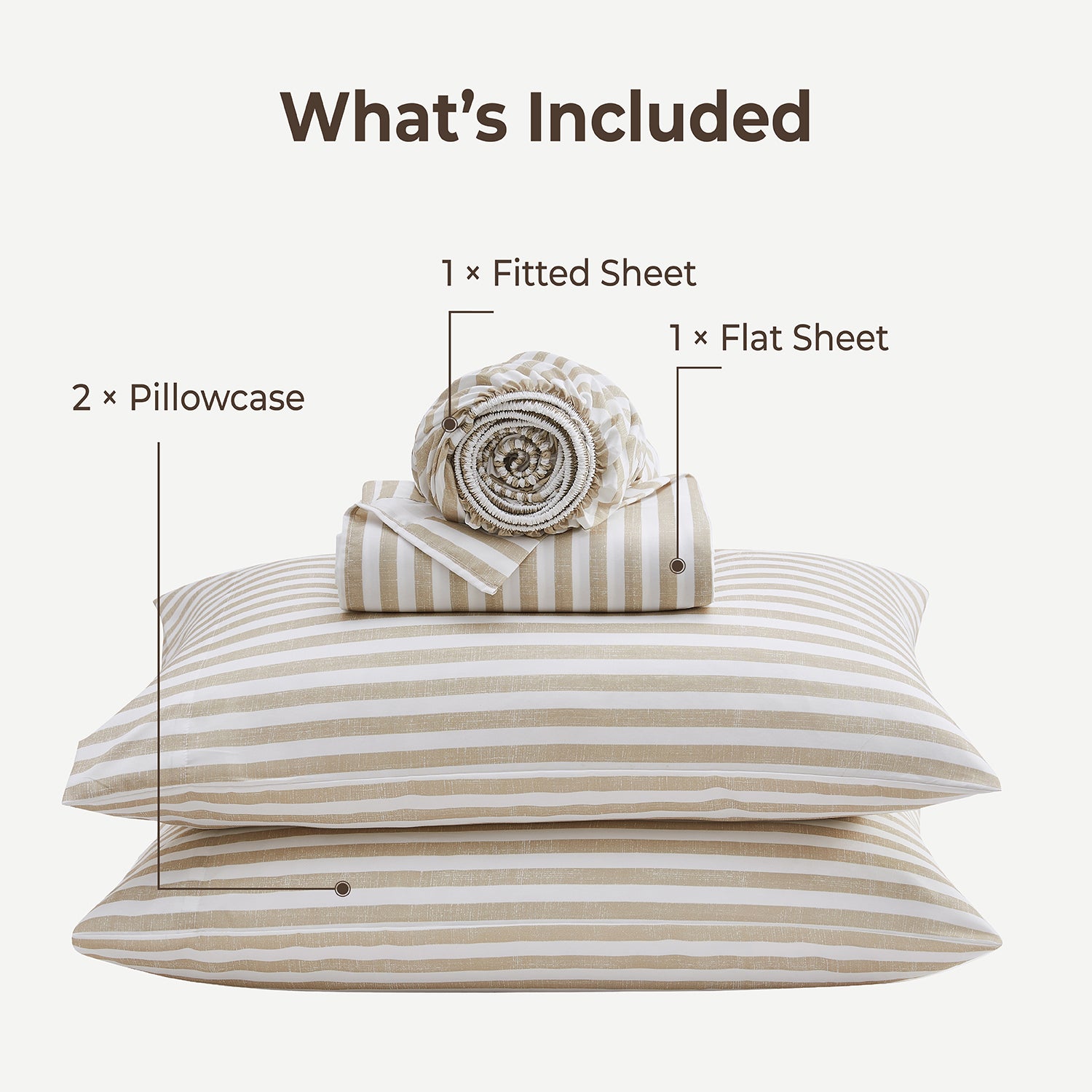 Litanika Striped Queen Size Sheet Set-Deep Pocket Fitted Sheet, Soft, Breathable, Wrinkle & Fade Resistant - 4 Piece