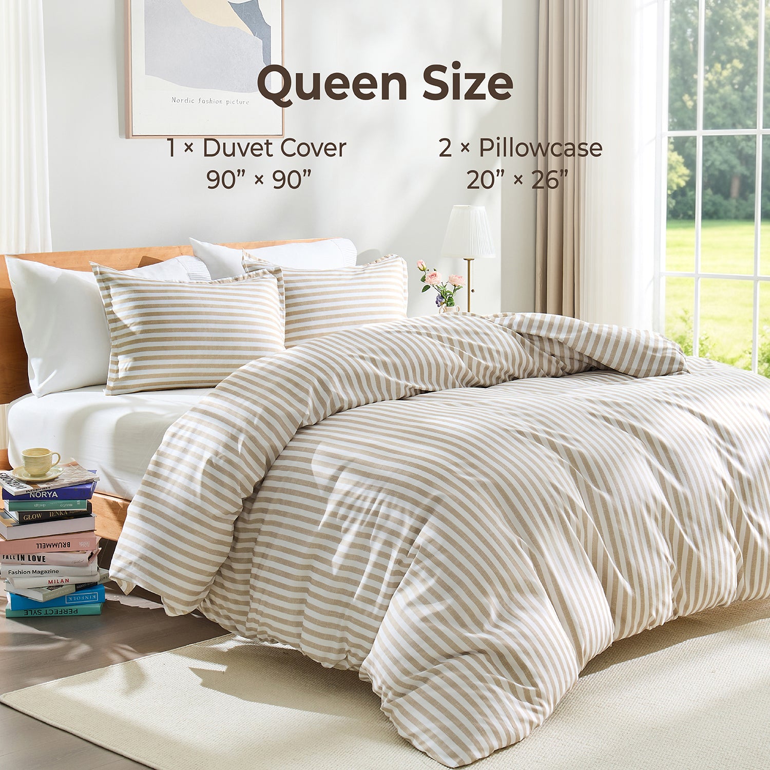 Striped Queen Size Duvet Cover Set - Narrow Stripe Navy 3-Piece Duvet Cover Set