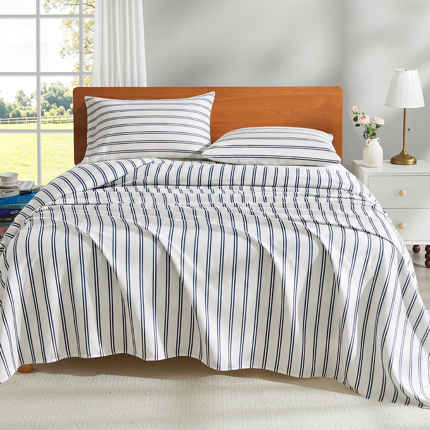 Litanika Striped Queen Size Sheet Set-Deep Pocket Fitted Sheet, Soft, Breathable, Wrinkle & Fade Resistant - 4 Piece
