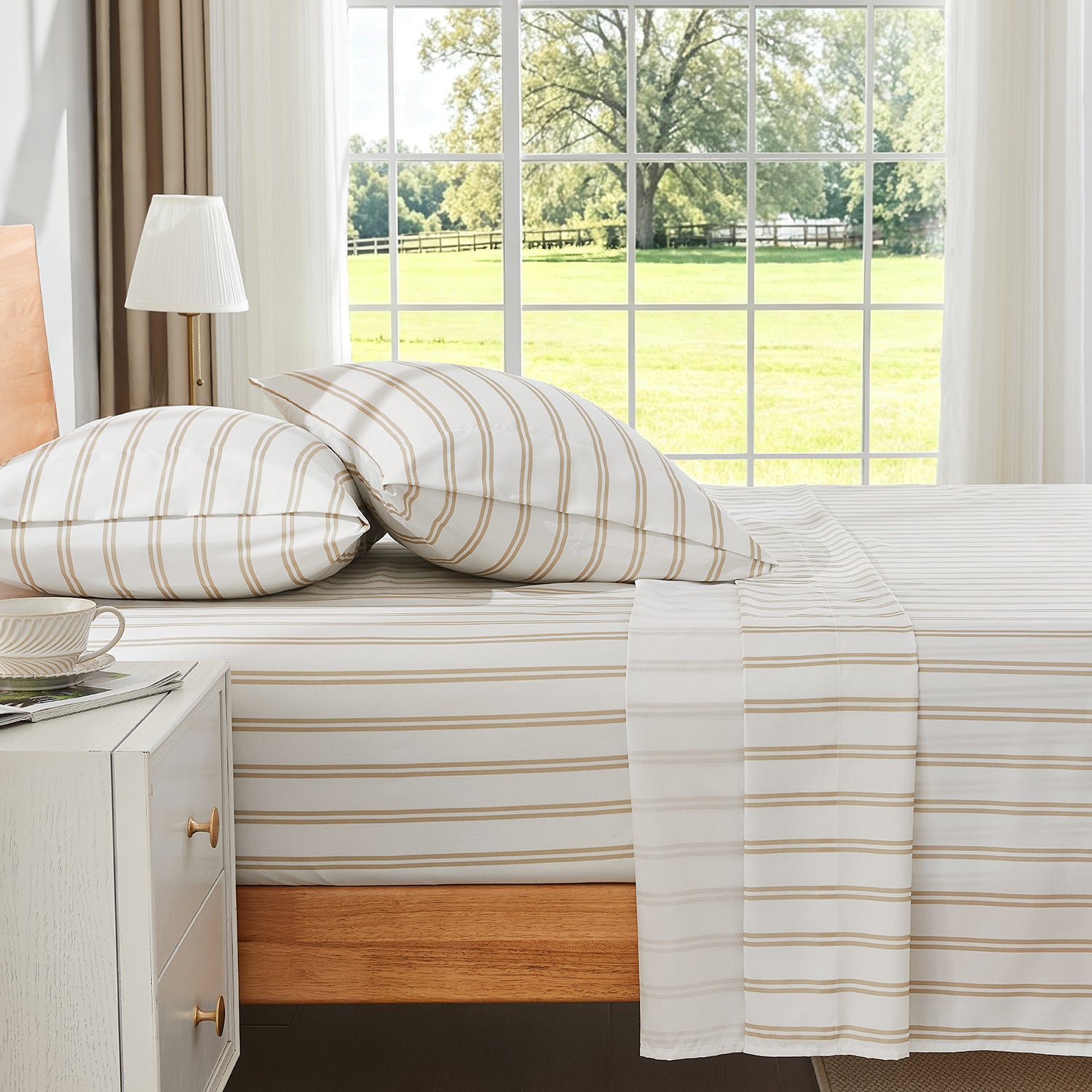 Litanika Striped Queen Size Sheet Set-Deep Pocket Fitted Sheet, Soft, Breathable, Wrinkle & Fade Resistant - 4 Piece