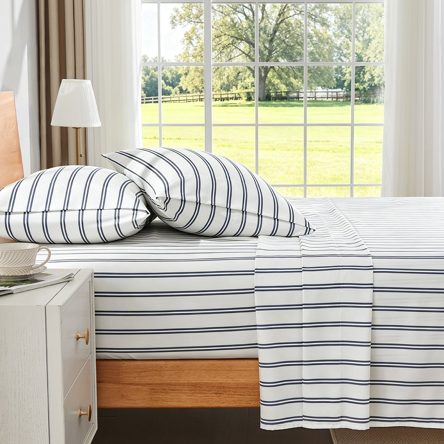 Litanika Striped Queen Size Sheet Set-Deep Pocket Fitted Sheet, Soft, Breathable, Wrinkle & Fade Resistant - 4 Piece