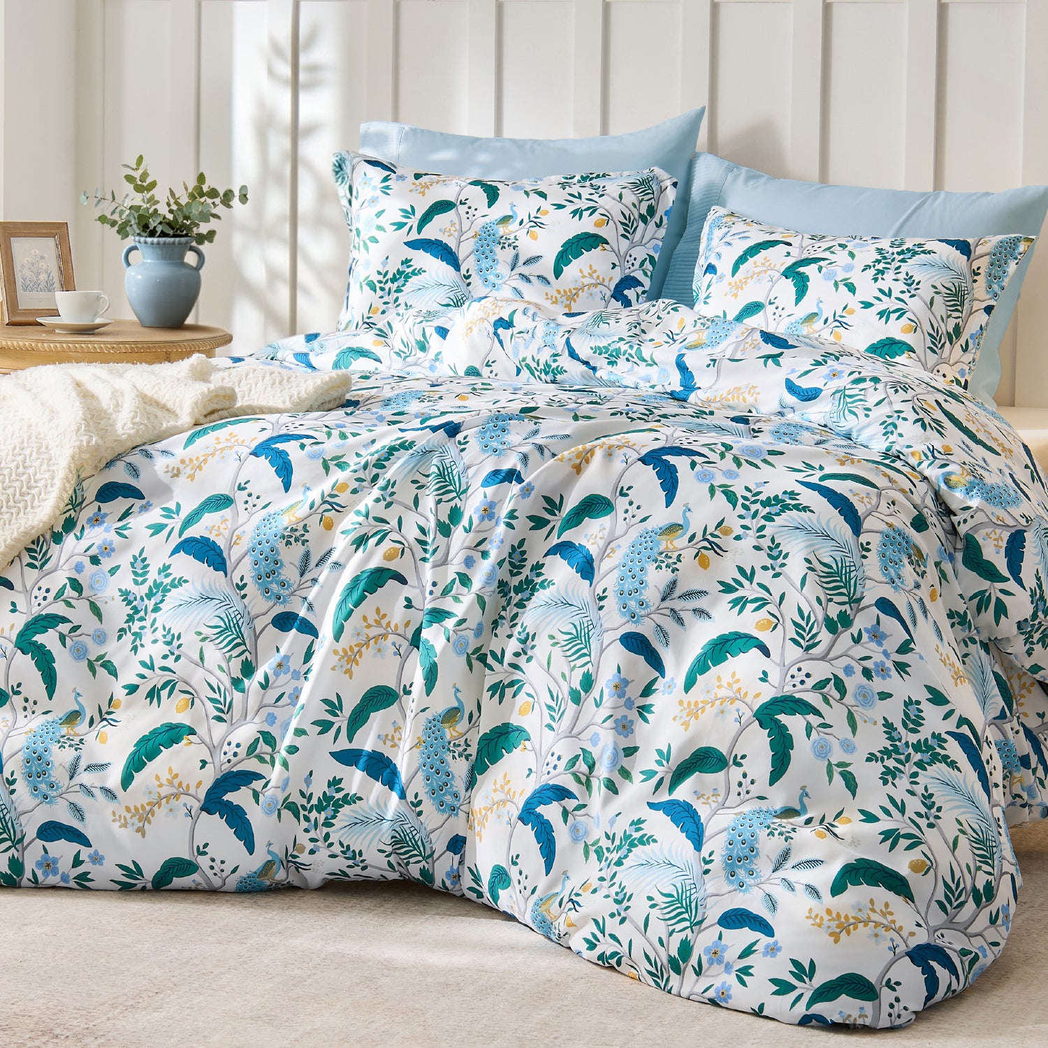 Full Size Navy Blue Premium Smooth Floral 3-Piece Duvet Cover Set
