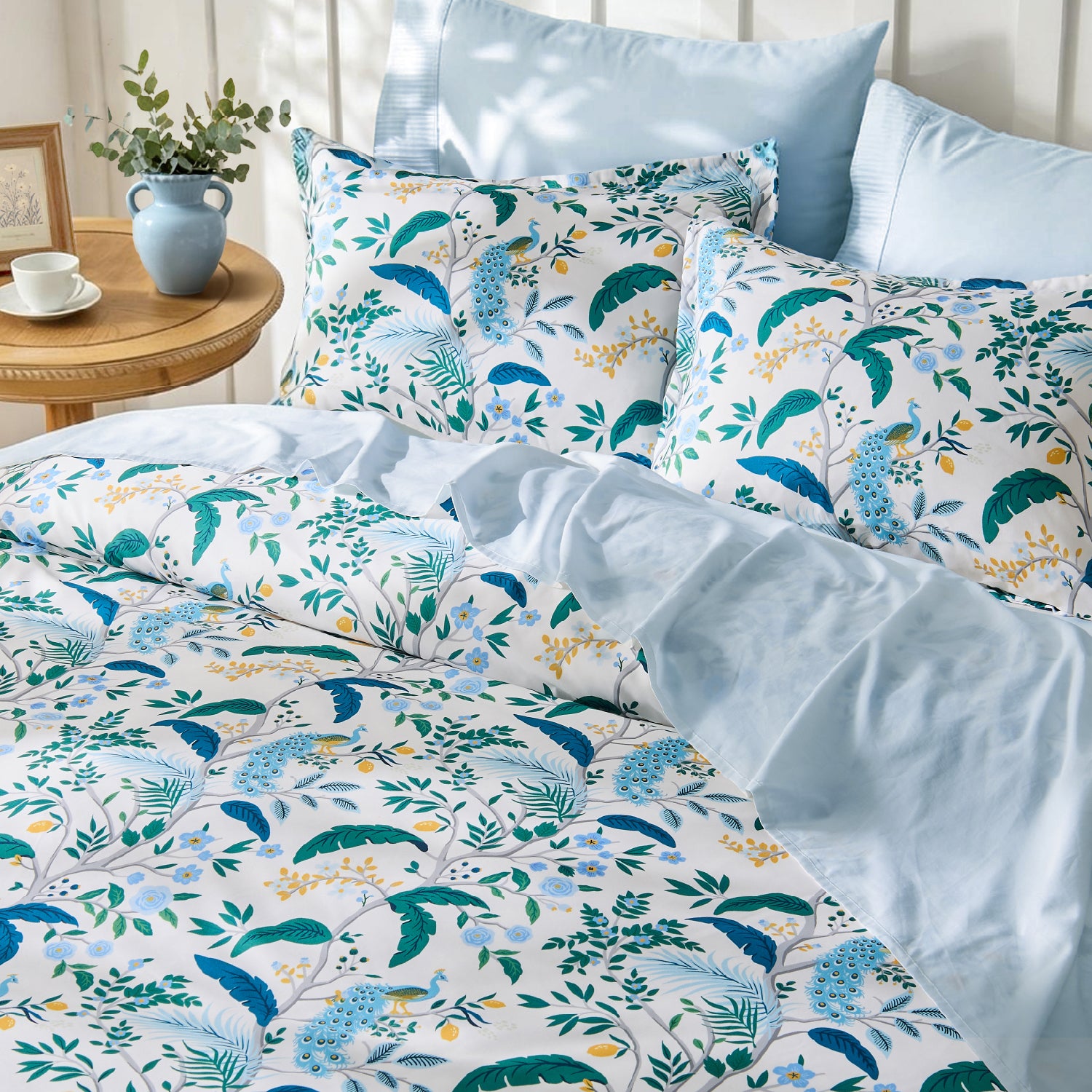 Full Size Navy Blue Premium Smooth Floral 3-Piece Duvet Cover Set