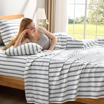 Litanika Striped Queen Size Sheet Set-Deep Pocket Fitted Sheet, Soft, Breathable, Wrinkle & Fade Resistant - 4 Piece