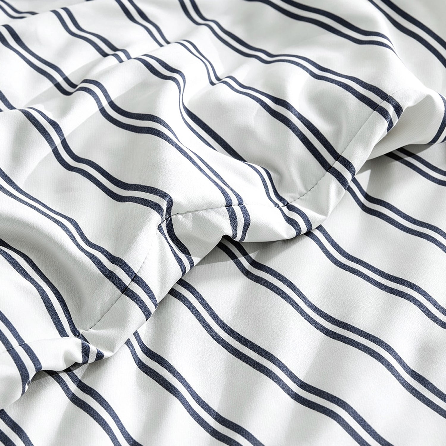 Striped Queen Size Duvet Cover Set - Narrow Stripe Navy 3-Piece Duvet Cover Set