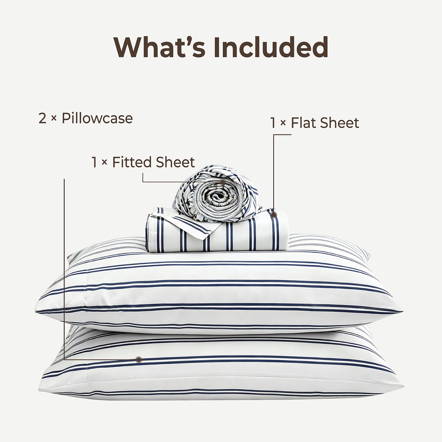 Litanika Striped Queen Size Sheet Set-Deep Pocket Fitted Sheet, Soft, Breathable, Wrinkle & Fade Resistant - 4 Piece