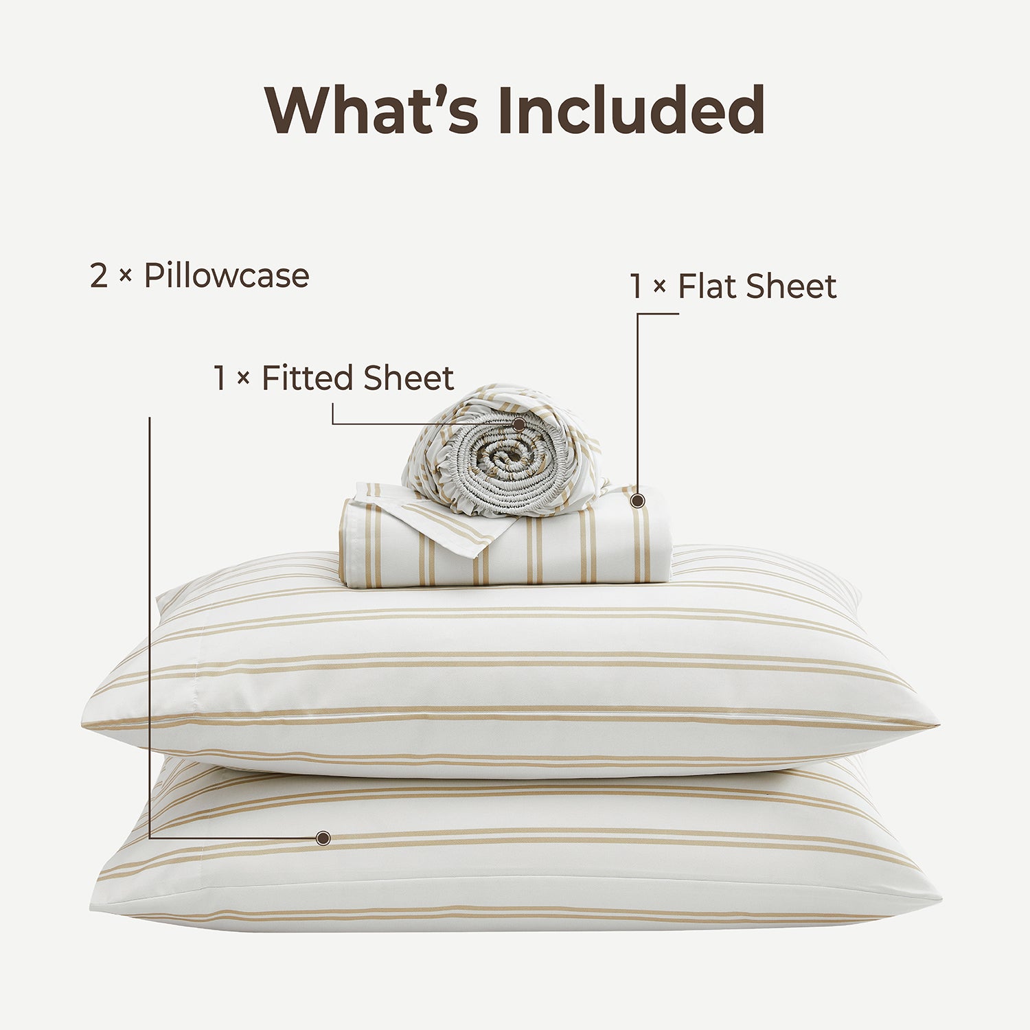 Litanika Striped Queen Size Sheet Set-Deep Pocket Fitted Sheet, Soft, Breathable, Wrinkle & Fade Resistant - 4 Piece