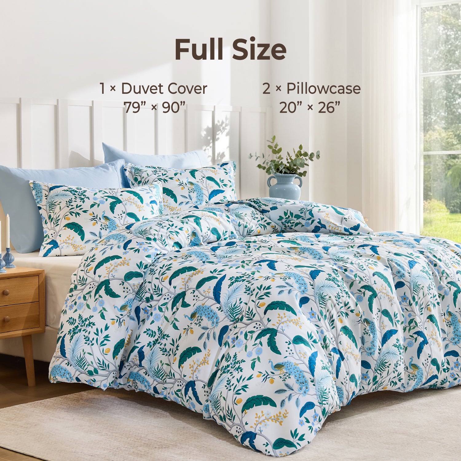 Full Size Navy Blue Premium Smooth Floral 3-Piece Duvet Cover Set