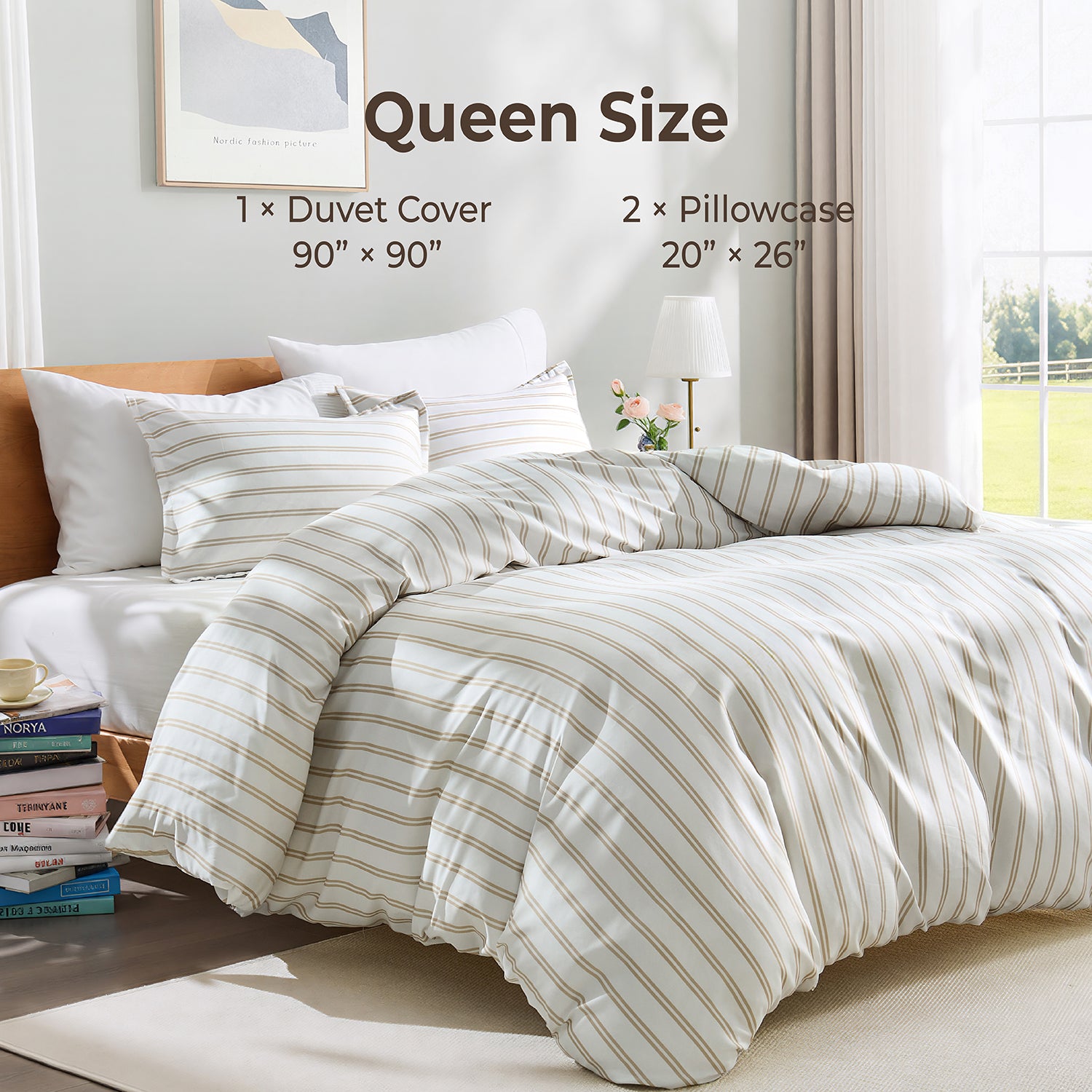 Striped Queen Size Duvet Cover Set - Narrow Stripe Navy 3-Piece Duvet Cover Set
