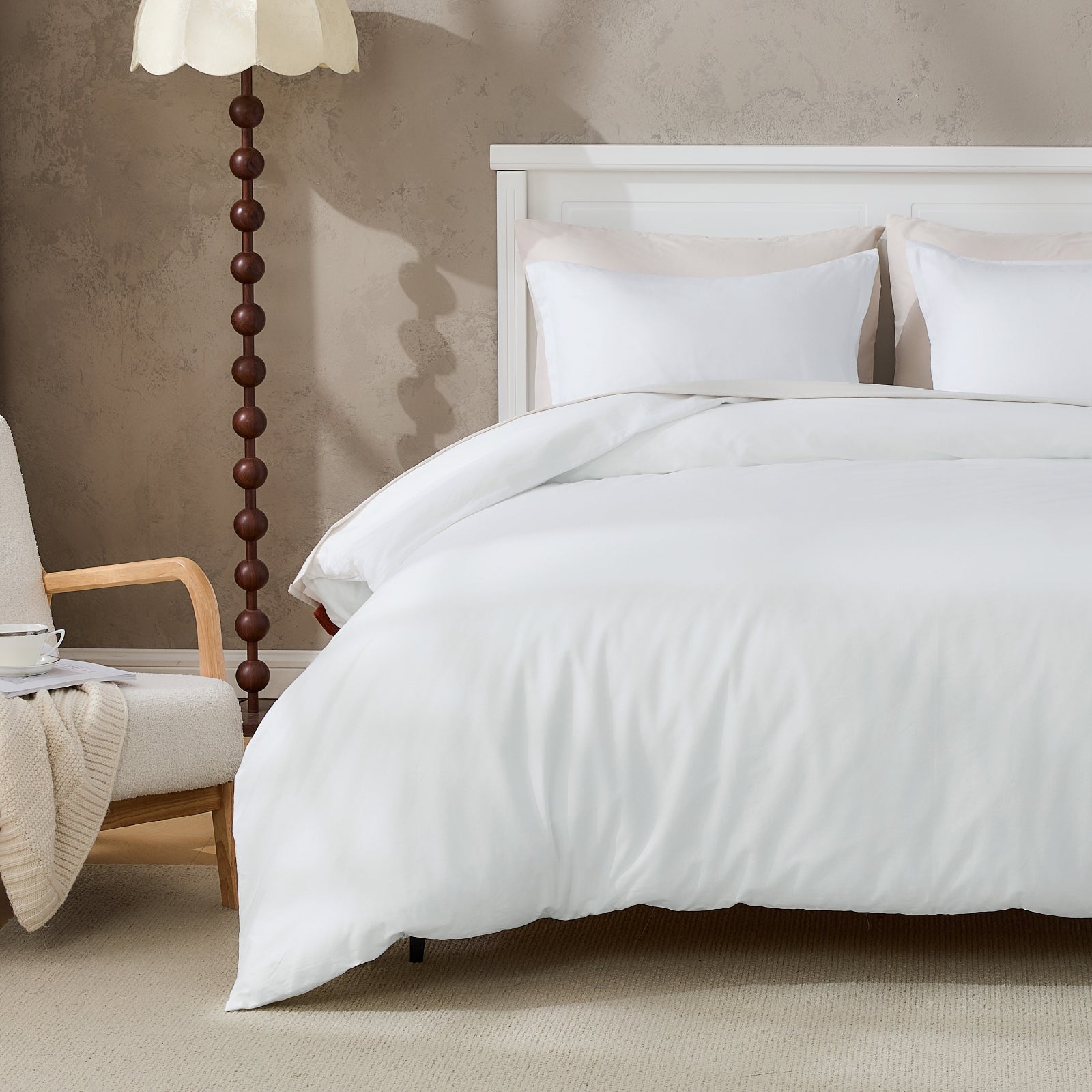 Litanika 100% cotton percale duvet cover set with a smooth, crisp white bedding design for a clean, cozy bedroom look.
