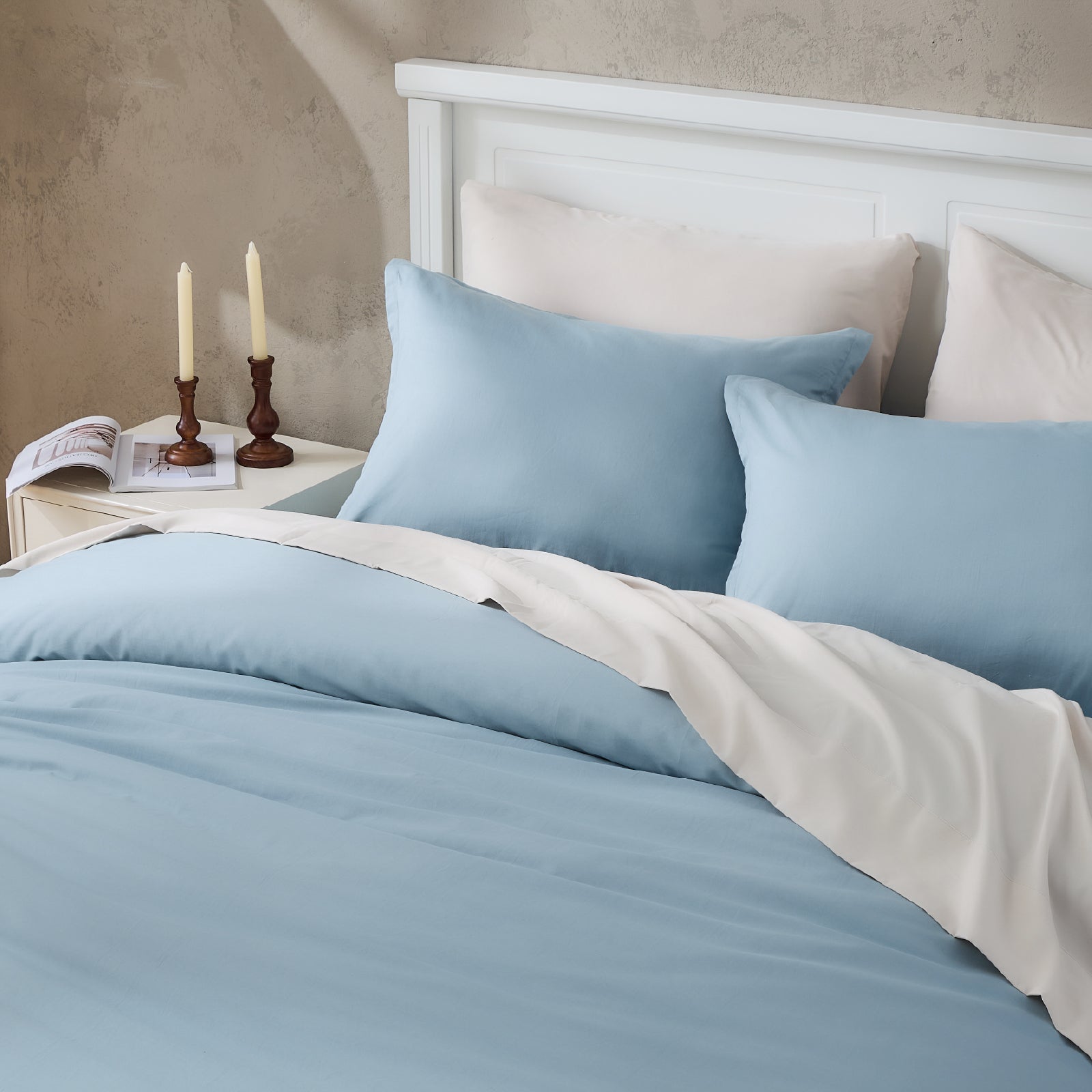 Litanika 100% cotton percale duvet cover set with a crisp, white bedding design for a fresh, clean bedroom look.