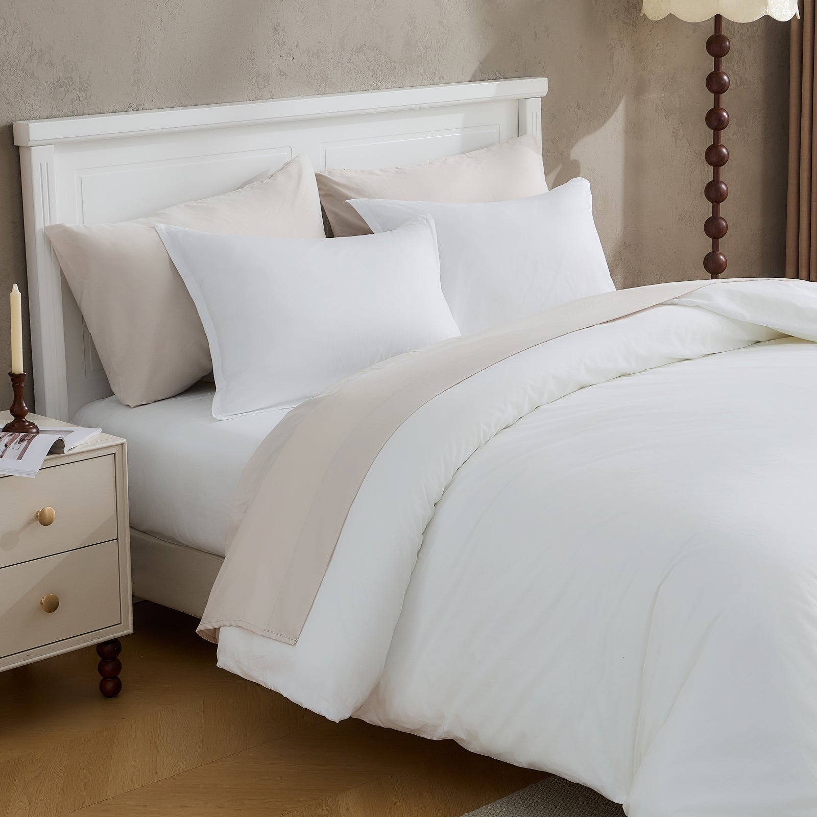 Litanika 100% cotton percale duvet cover set in white with a smooth, crisp bedding design for a fresh bedroom look.