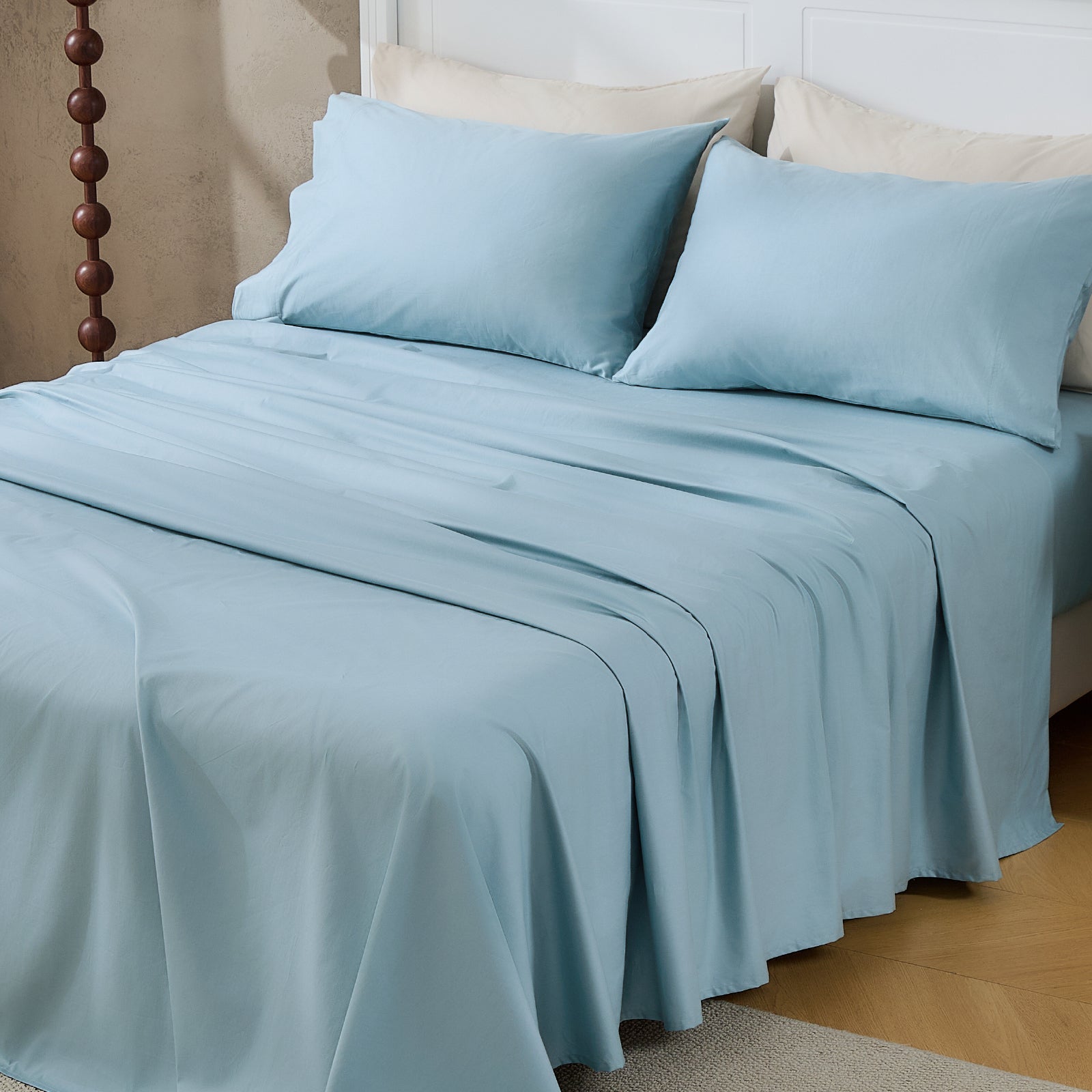 Litanika 100% cotton percale sheet set with smooth, crisp bedding for a comfortable bedroom decor.