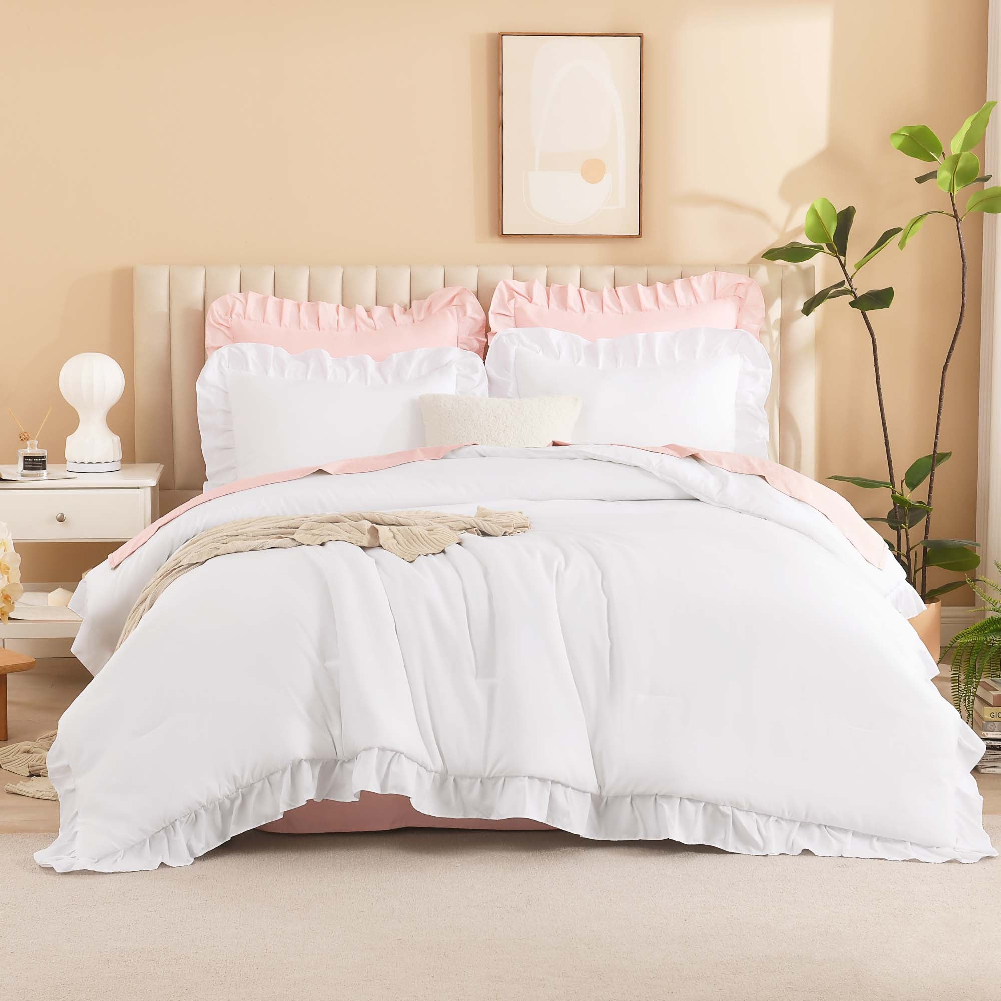 Litanika Ruffle Cute Bedding  Lightweight Fluffy Microfiber as Gift 3 Pieces Comforter Sets