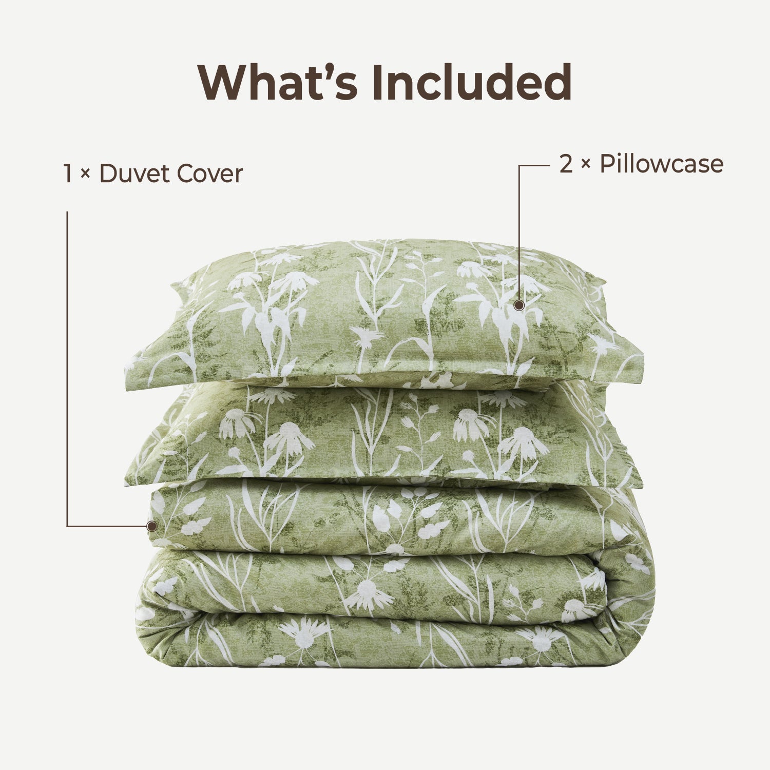 Botanical Floral 3-Piece Duvet Cover Set-Green & Grey
