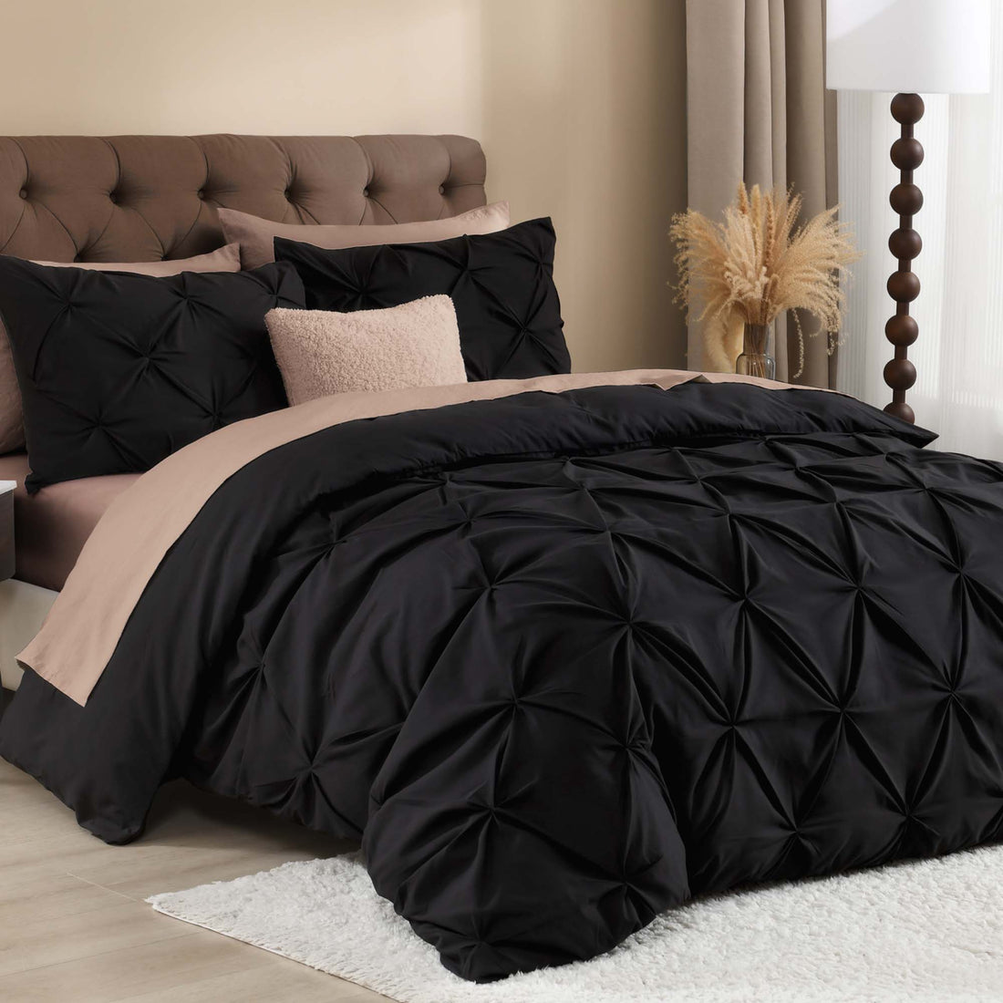 Litanika Pinch Pleat Pintuck Soft Microfiber 3 Pieces Duvet Cover Set