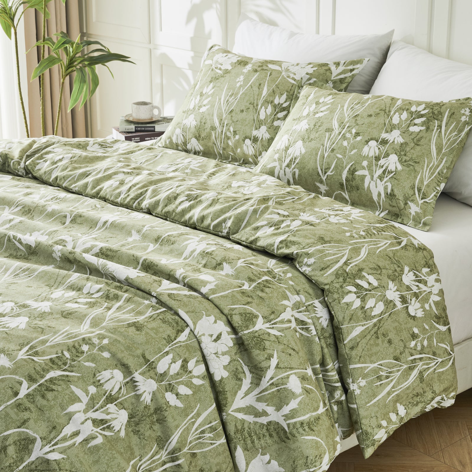 Reversible botanical flowers duvet cover set by Litanika showing vibrant floral pattern on soft bedding fabric.