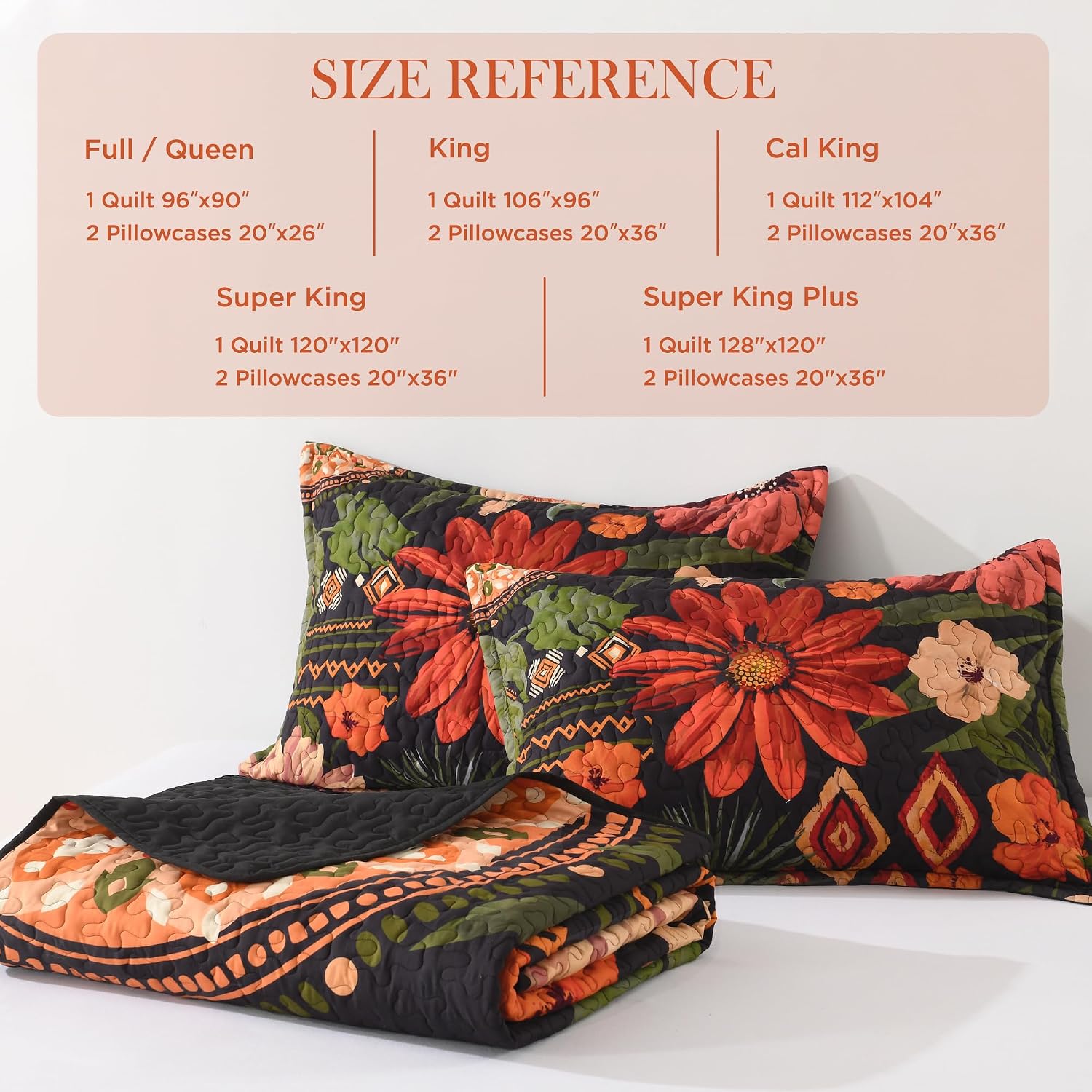 Quilt Queen Size, Black Floral Boho Summer Bedspread 3 Pieces | Brown Flower Botanical Summer Bedspreads with 2 Shams, Reversible Polyester Coverlet Set for All Seasons, 96"x90"