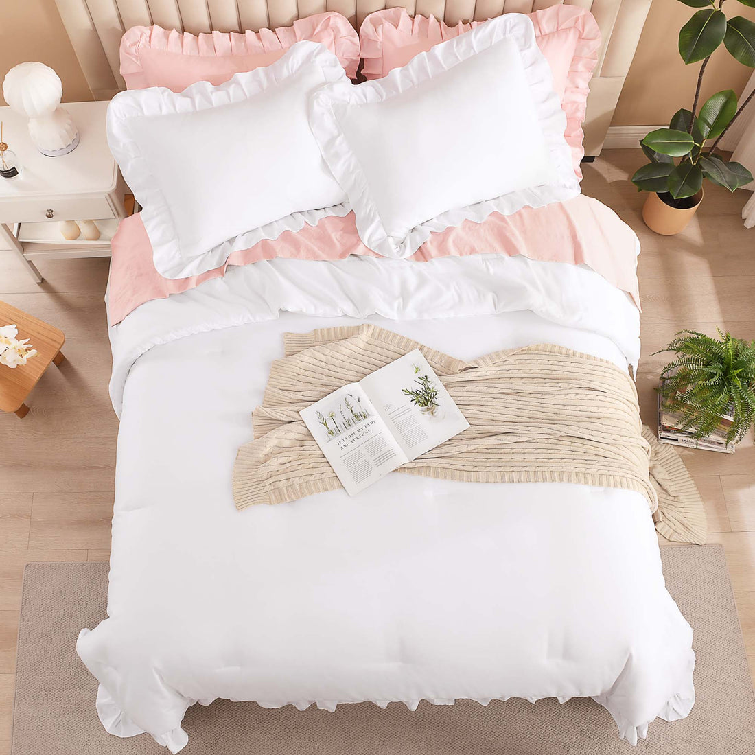 Litanika Ruffle Cute Bedding  Lightweight Fluffy Microfiber as Gift 3 Pieces Comforter Sets
