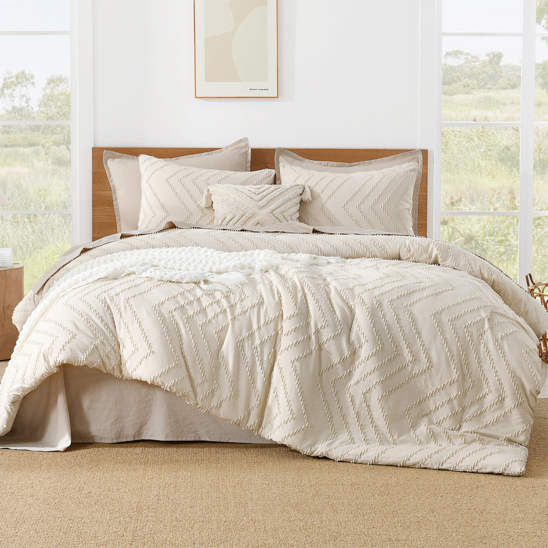 Litanika Lightweight Tufted Down Alternative Comforter Fluffy Bed 3 Pieces Set Gift Choice