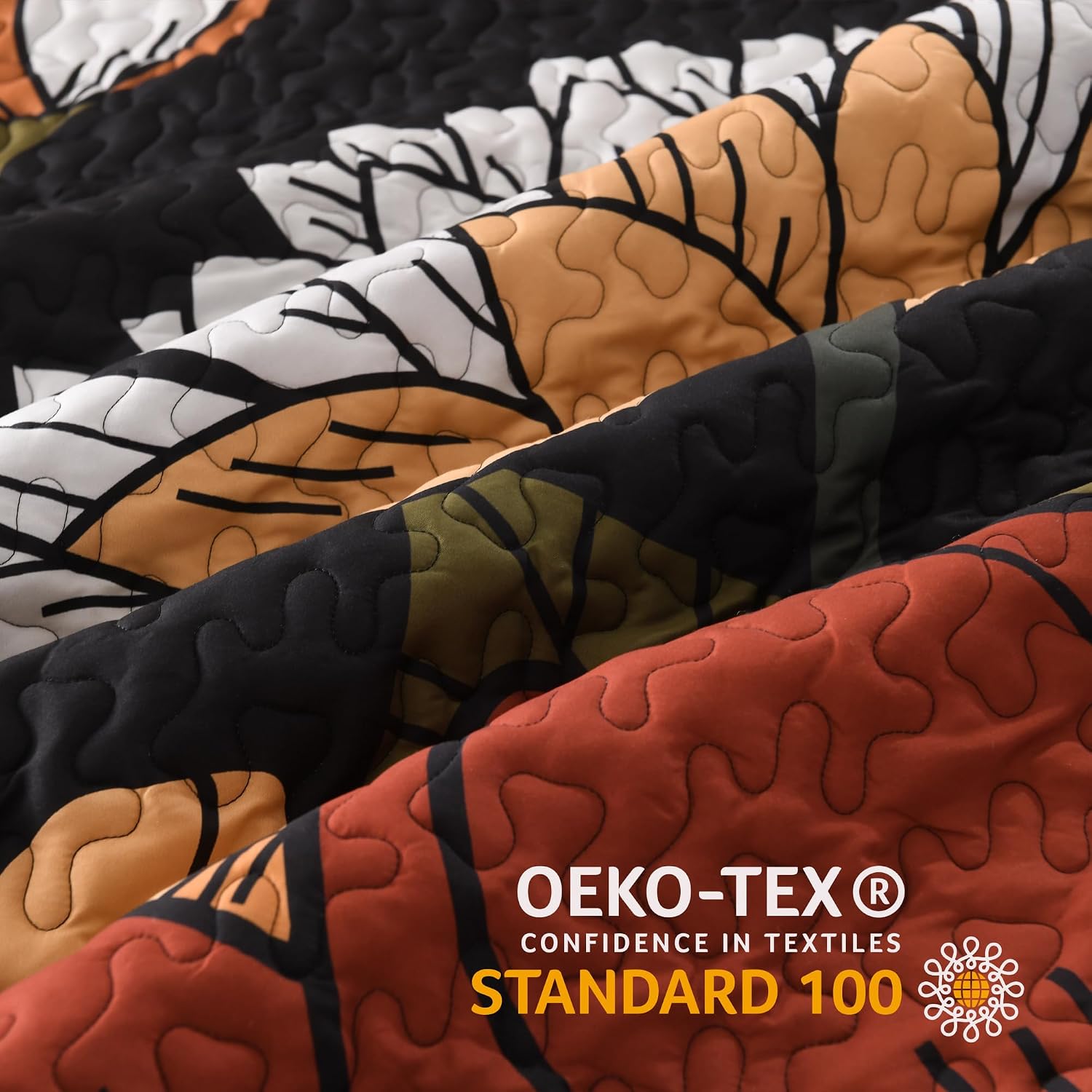 Quilt Queen Size, Black Floral Boho Summer Bedspread 3 Pieces | Brown Flower Botanical Summer Bedspreads with 2 Shams, Reversible Polyester Coverlet Set for All Seasons, 96"x90"