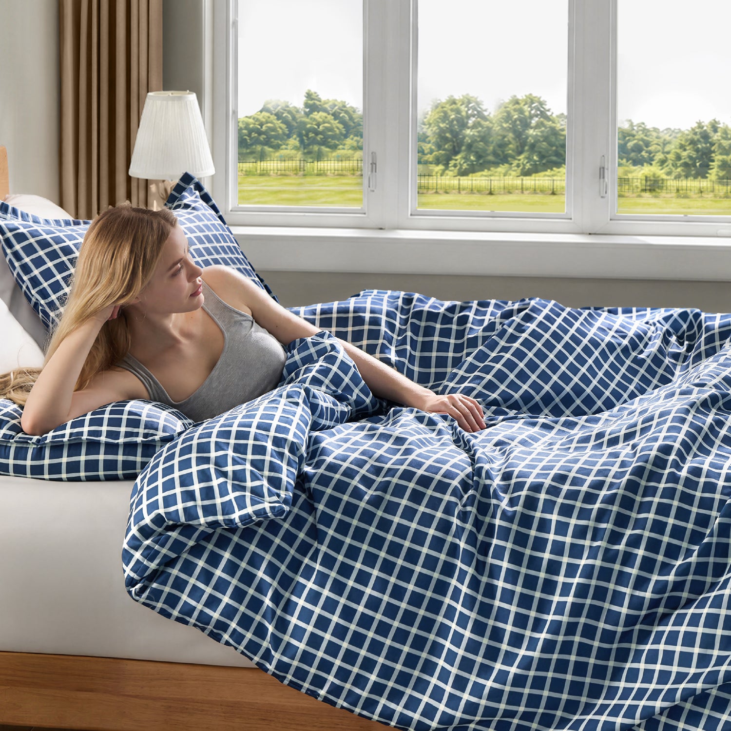 Windowpane Plaid 3-Piece Duvet Cover Set