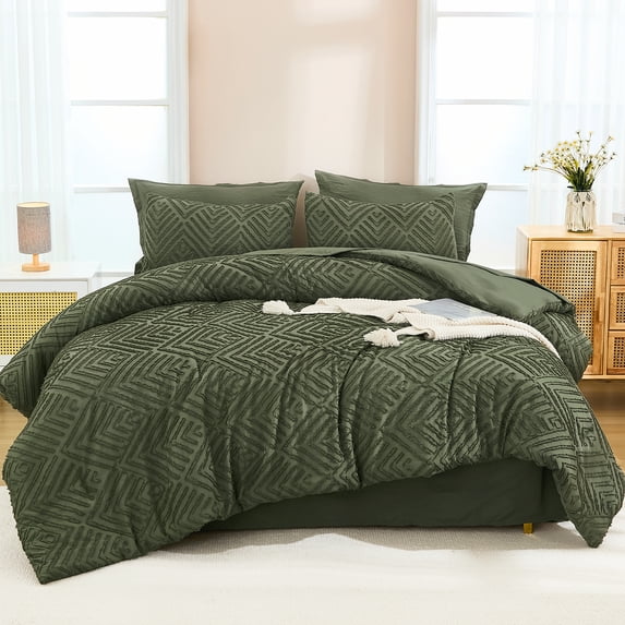 Litanika 7 Piece Boho Tufted Bed in a Bag Set, All Season Fluffy Lightweight Complete Bedding with Comforter Sheets Pillowcases and Shams