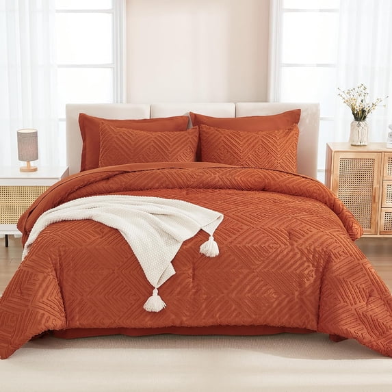 Litanika 7 Piece Boho Tufted Bed in a Bag Set, All Season Fluffy Lightweight Complete Bedding with Comforter Sheets Pillowcases and Shams