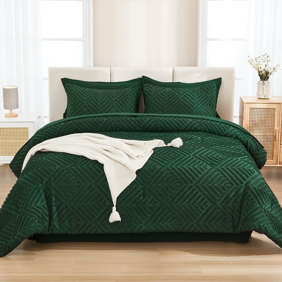 Litanika 7 Piece Boho Tufted Bed in a Bag Set, All Season Fluffy Lightweight Complete Bedding with Comforter Sheets Pillowcases and Shams