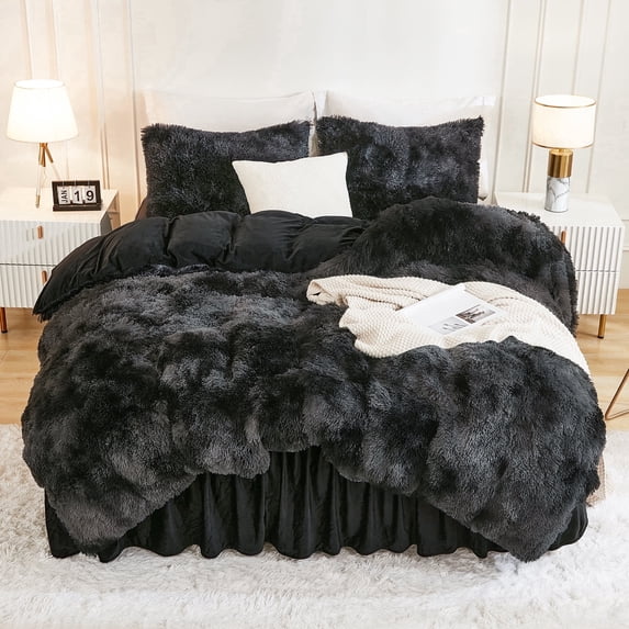 Litanika Fluffy Bedding Set,Winter Soft Plush Velvet Faux Fur Bedding Comforters Set for Full Size Bed, Fuzzy Thick Heavy Puffy Comforter Blanket Set