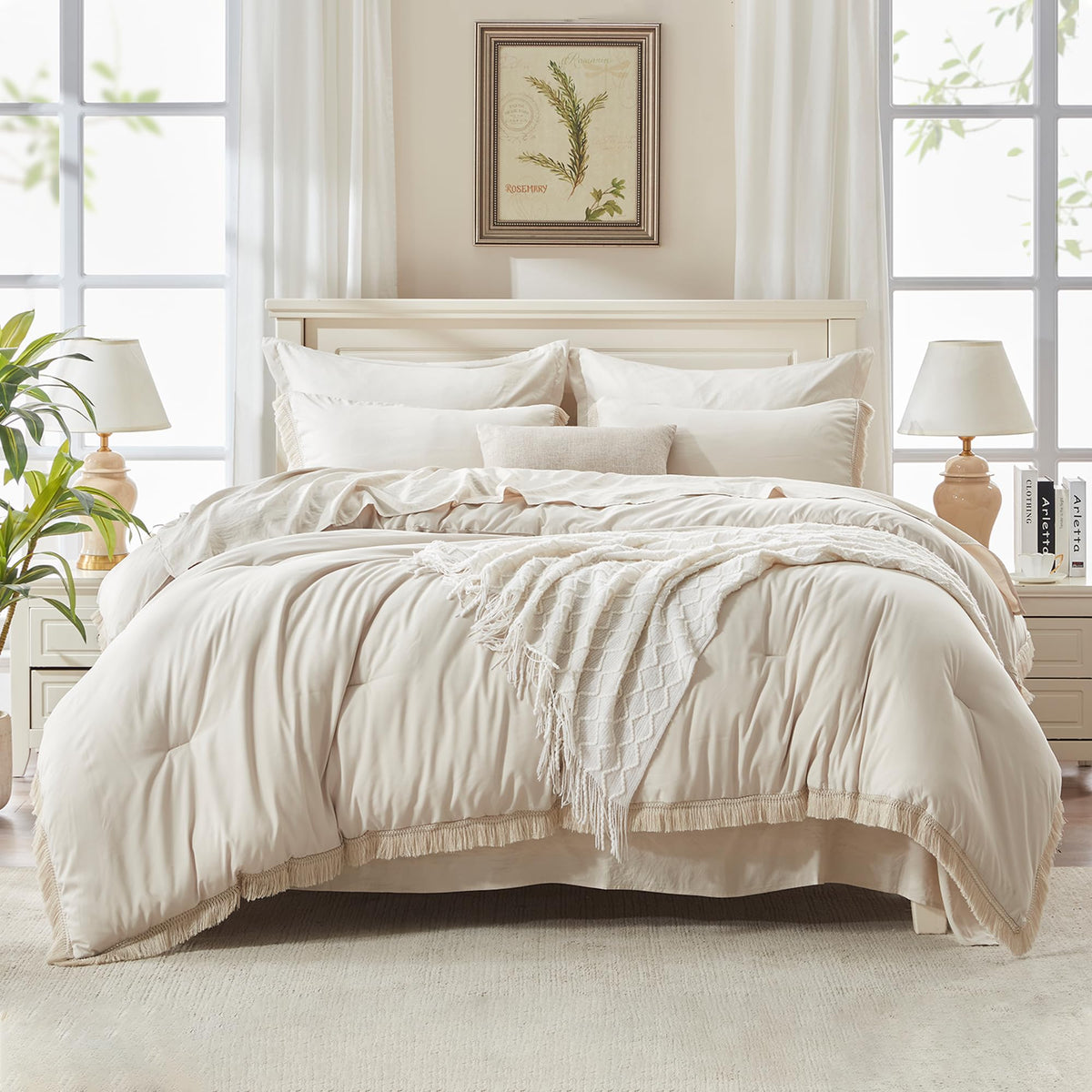 Andency Comforter Set - 7 Pieces Bed in a Bag Bedding Comforter Sets, All Season Soft Lightweight Boho Tassel Bed Set with Comforter, Sheets, Pillowcases & Shams - LITANIKA
