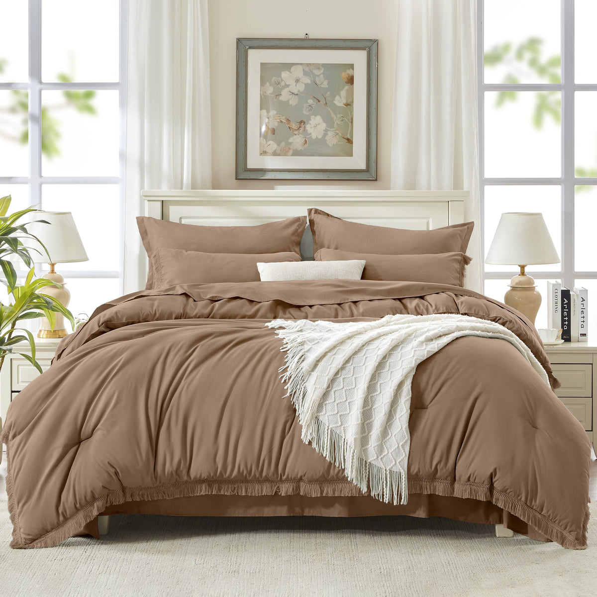 Andency Comforter Set - 7 Pieces Bed in a Bag Bedding Comforter Sets, All Season Soft Lightweight Boho Tassel Bed Set with Comforter, Sheets, Pillowcases & Shams - LITANIKA