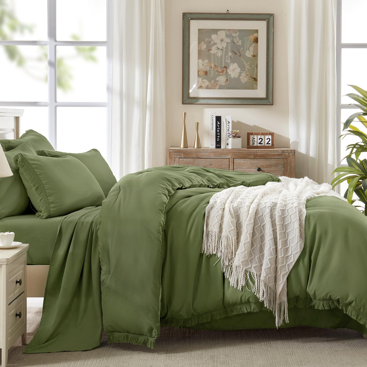 Andency Comforter Set - 7 Pieces Bed in a Bag Bedding Comforter Sets, All Season Soft Lightweight Boho Tassel Bed Set with Comforter, Sheets, Pillowcases & Shams - LITANIKA