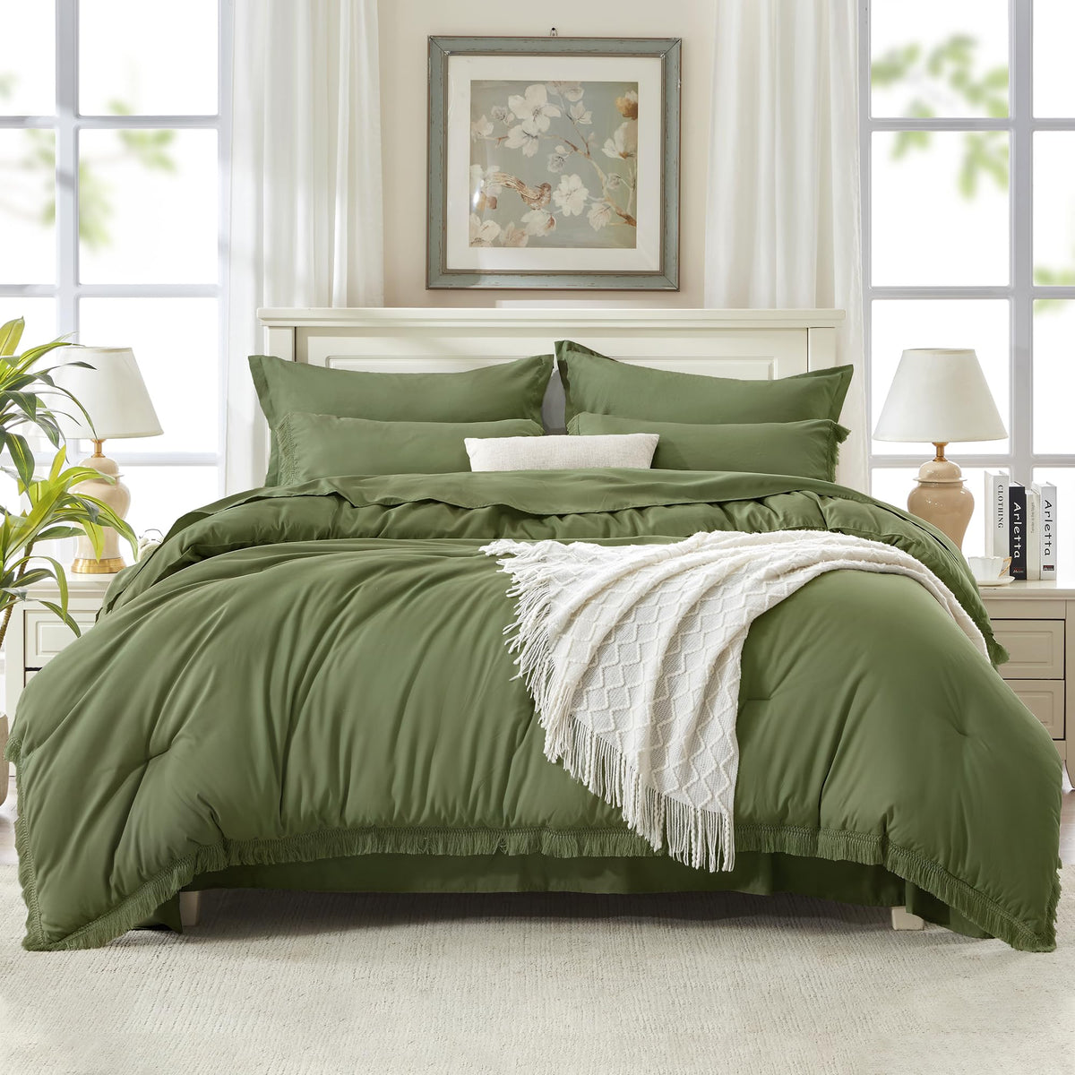 Andency Comforter Set - 7 Pieces Bed in a Bag Bedding Comforter Sets, All Season Soft Lightweight Boho Tassel Bed Set with Comforter, Sheets, Pillowcases & Shams - LITANIKA
