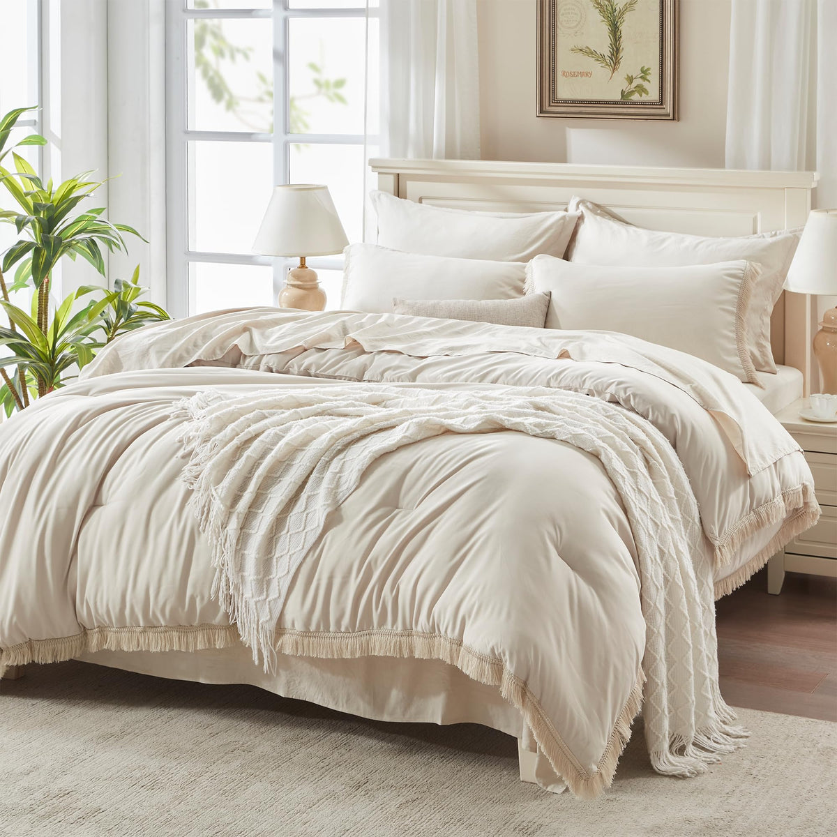 Andency Comforter Set - 7 Pieces Bed in a Bag Bedding Comforter Sets, All Season Soft Lightweight Boho Tassel Bed Set with Comforter, Sheets, Pillowcases & Shams - LITANIKA