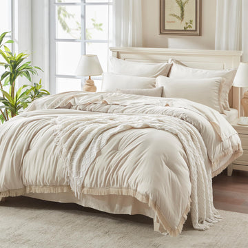Andency Comforter Set - 7 Pieces Bed in a Bag Bedding Comforter Sets, All Season Soft Lightweight Boho Tassel Bed Set with Comforter, Sheets, Pillowcases & Shams - LITANIKA