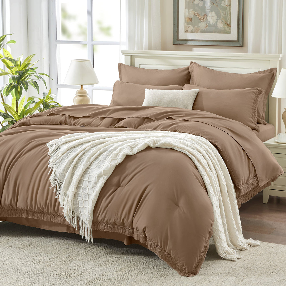 Andency Comforter Set - 7 Pieces Bed in a Bag Bedding Comforter Sets, All Season Soft Lightweight Boho Tassel Bed Set with Comforter, Sheets, Pillowcases & Shams - LITANIKA