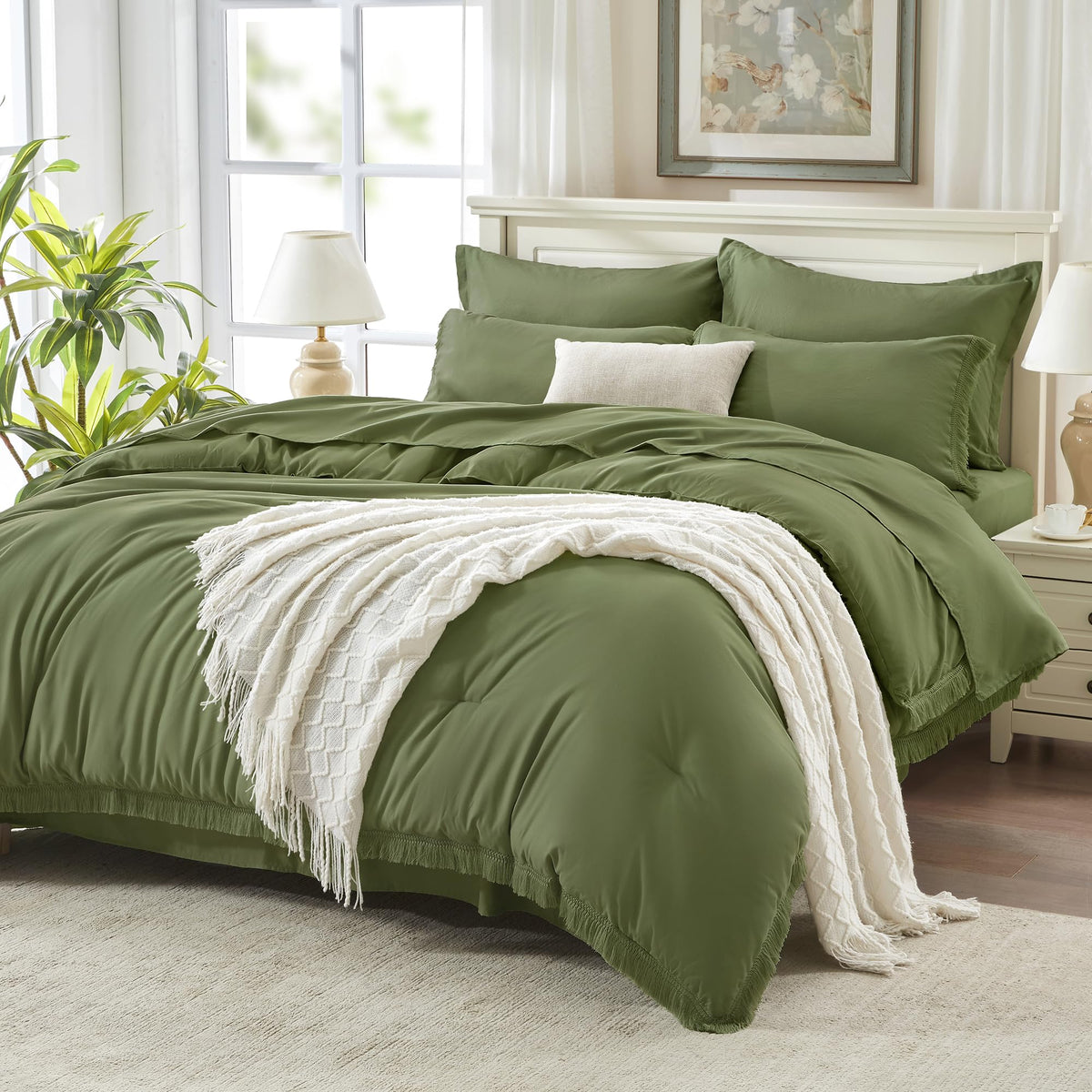 Andency Comforter Set - 7 Pieces Bed in a Bag Bedding Comforter Sets, All Season Soft Lightweight Boho Tassel Bed Set with Comforter, Sheets, Pillowcases & Shams - LITANIKA