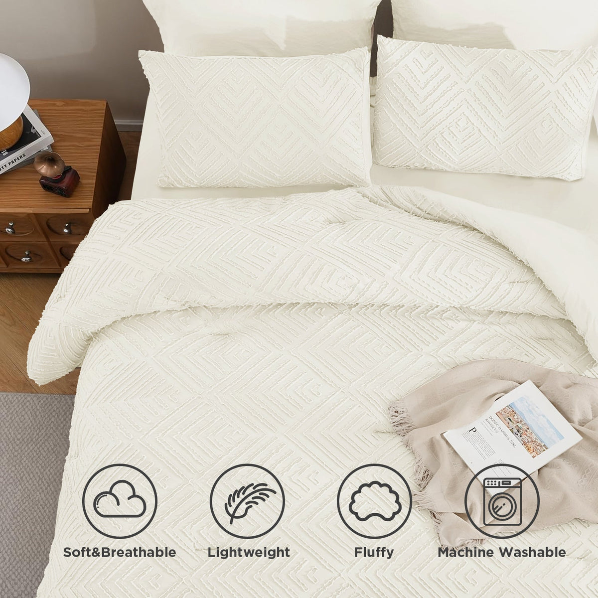 ANGENIA Comforter Sets - 7 Pieces Bed in a Bag Soft Fluffy Bedding Comforter Sets, All Season Boho Tufted Bed Set with Comforter, Sheets, Pillowcases & Shams - LITANIKA