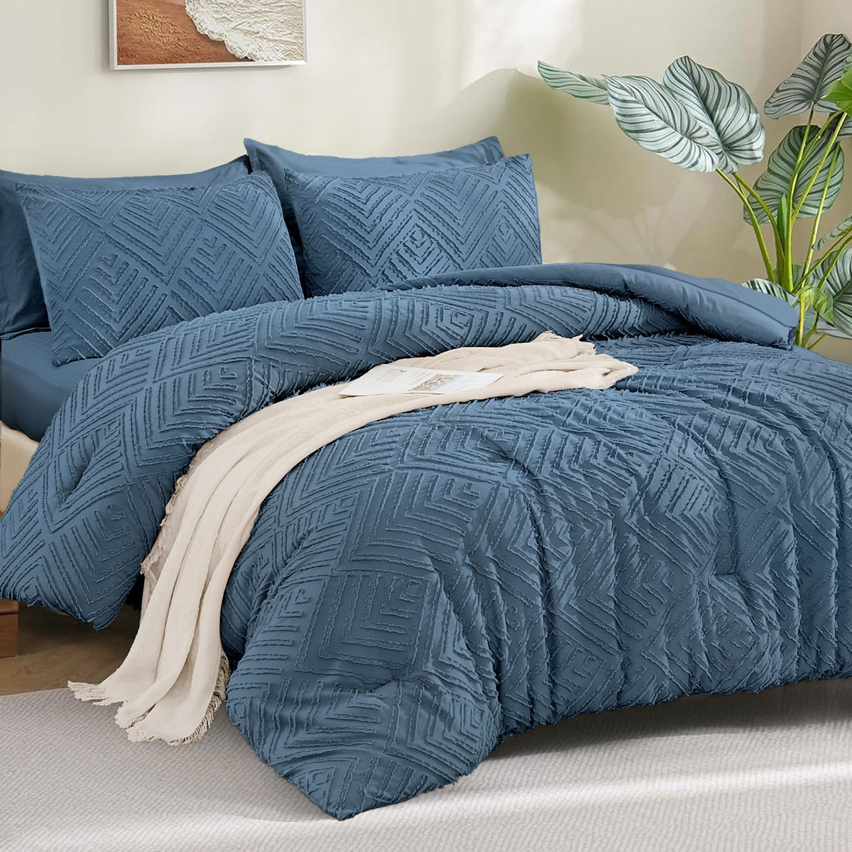 ANGENIA Comforter Sets - 7 Pieces Bed in a Bag Soft Fluffy Bedding Comforter Sets, All Season Boho Tufted Bed Set with Comforter, Sheets, Pillowcases & Shams - LITANIKA