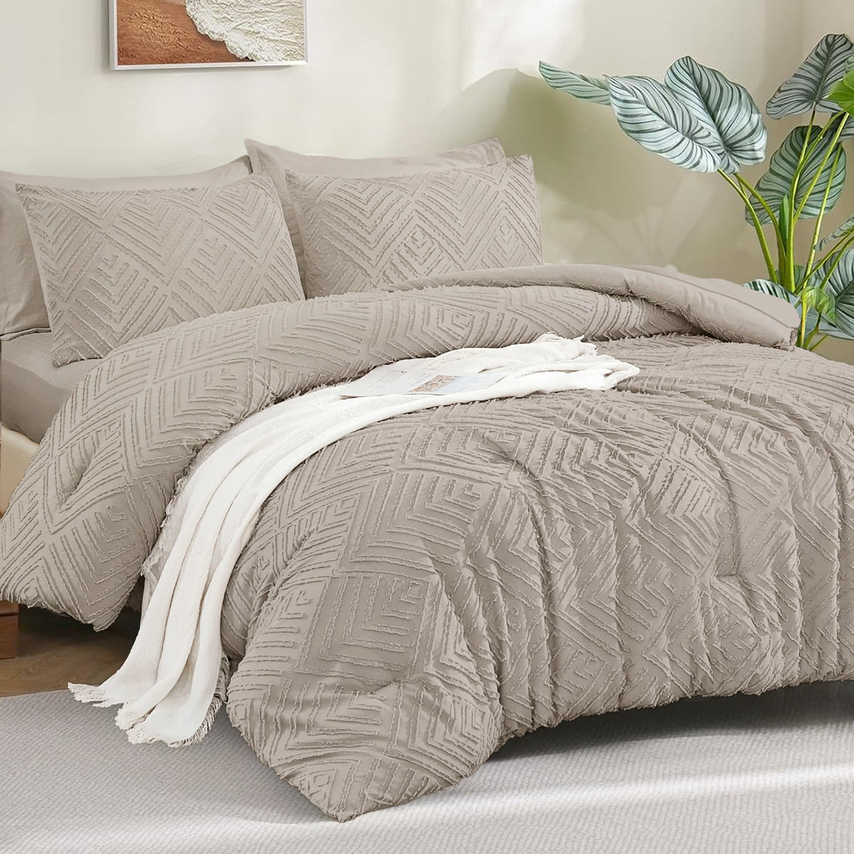 ANGENIA Comforter Sets - 7 Pieces Bed in a Bag Soft Fluffy Bedding Comforter Sets, All Season Boho Tufted Bed Set with Comforter, Sheets, Pillowcases & Shams - LITANIKA