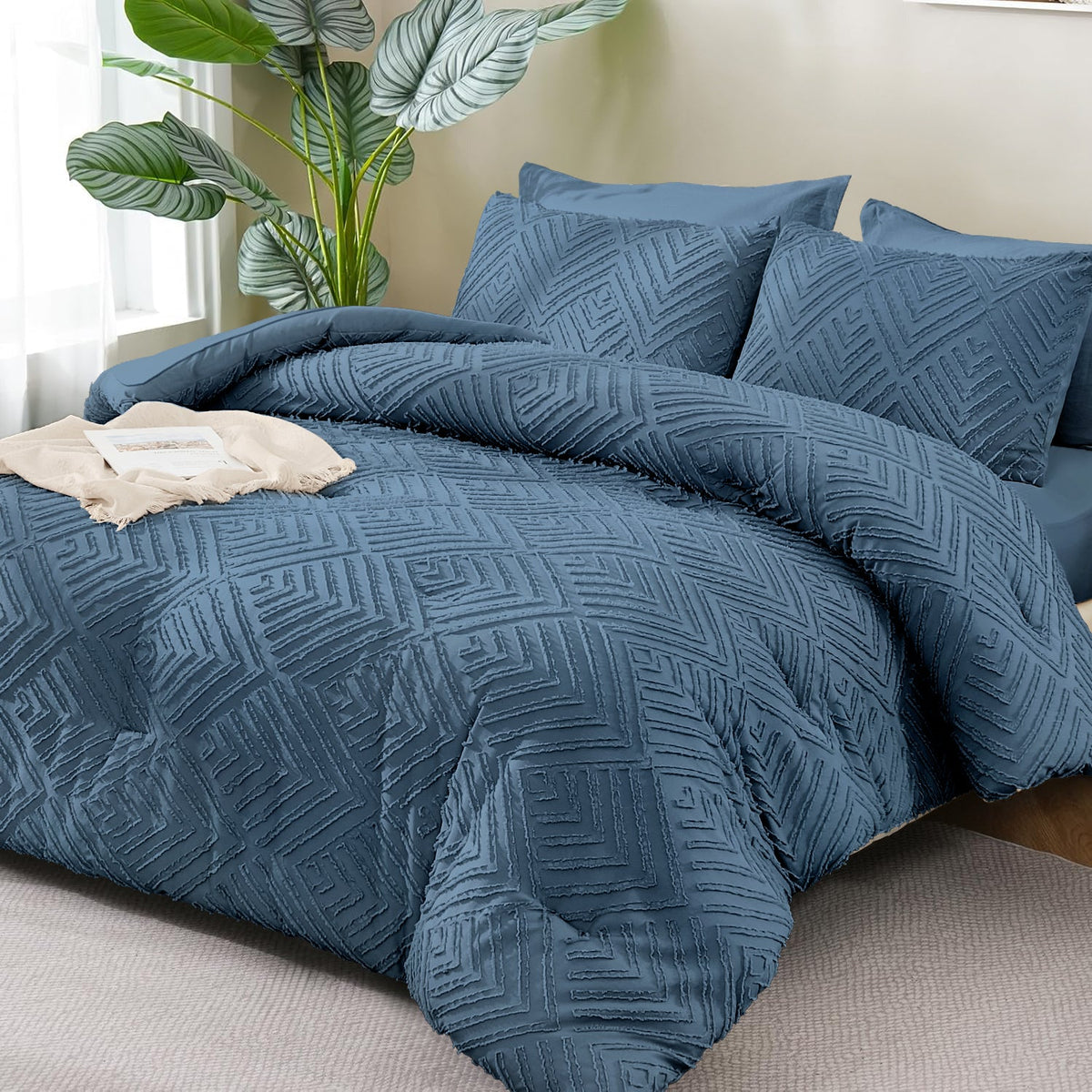 ANGENIA Comforter Sets - 7 Pieces Bed in a Bag Soft Fluffy Bedding Comforter Sets, All Season Boho Tufted Bed Set with Comforter, Sheets, Pillowcases & Shams - LITANIKA