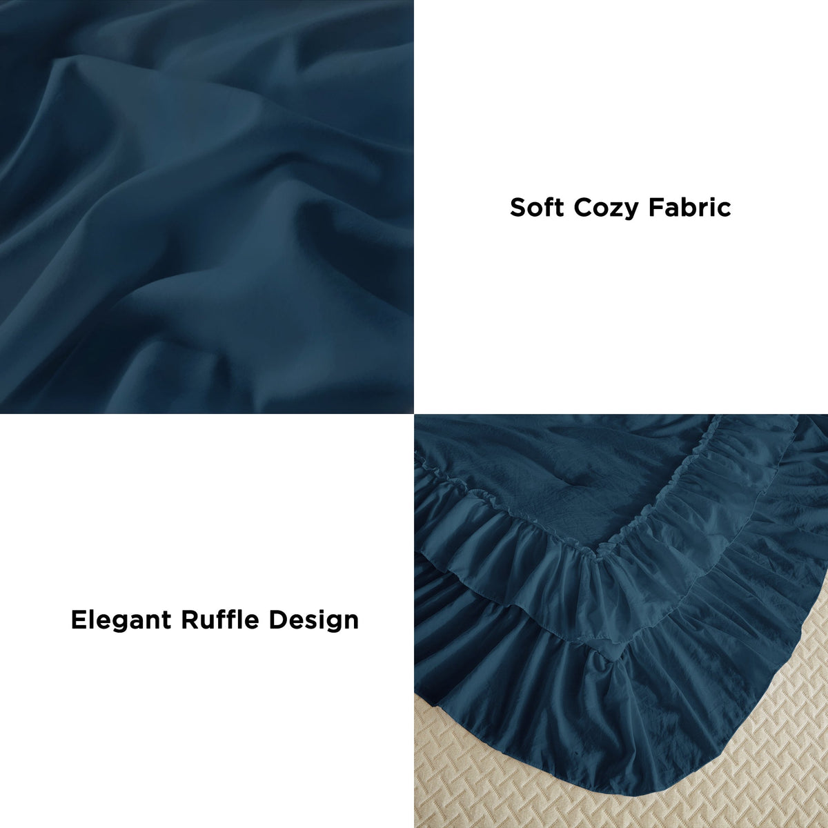 ANGENIA Ruffle Comforter Sets, 3 Pieces Farmhouse Vintage Comforter Sets for Bed, All Season Soft Cozy Fluffy Shabby Chic Bed Set - LITANIKA
