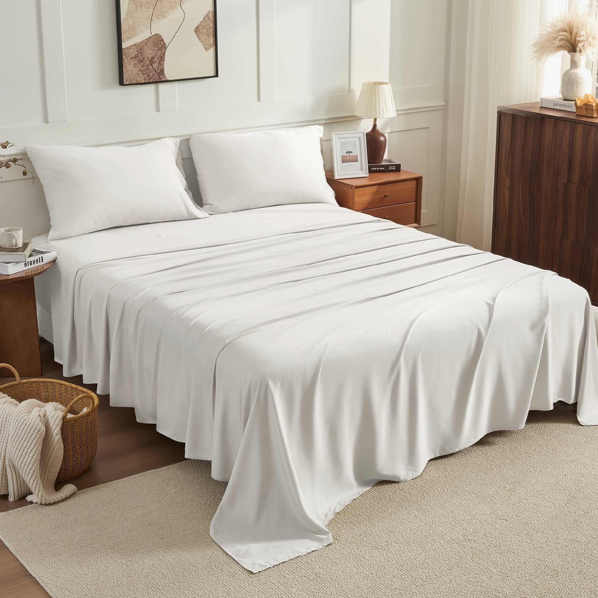 Litanika bamboo viscose soft bedding sheets set with smooth, silky texture and natural bamboo fiber appearance.