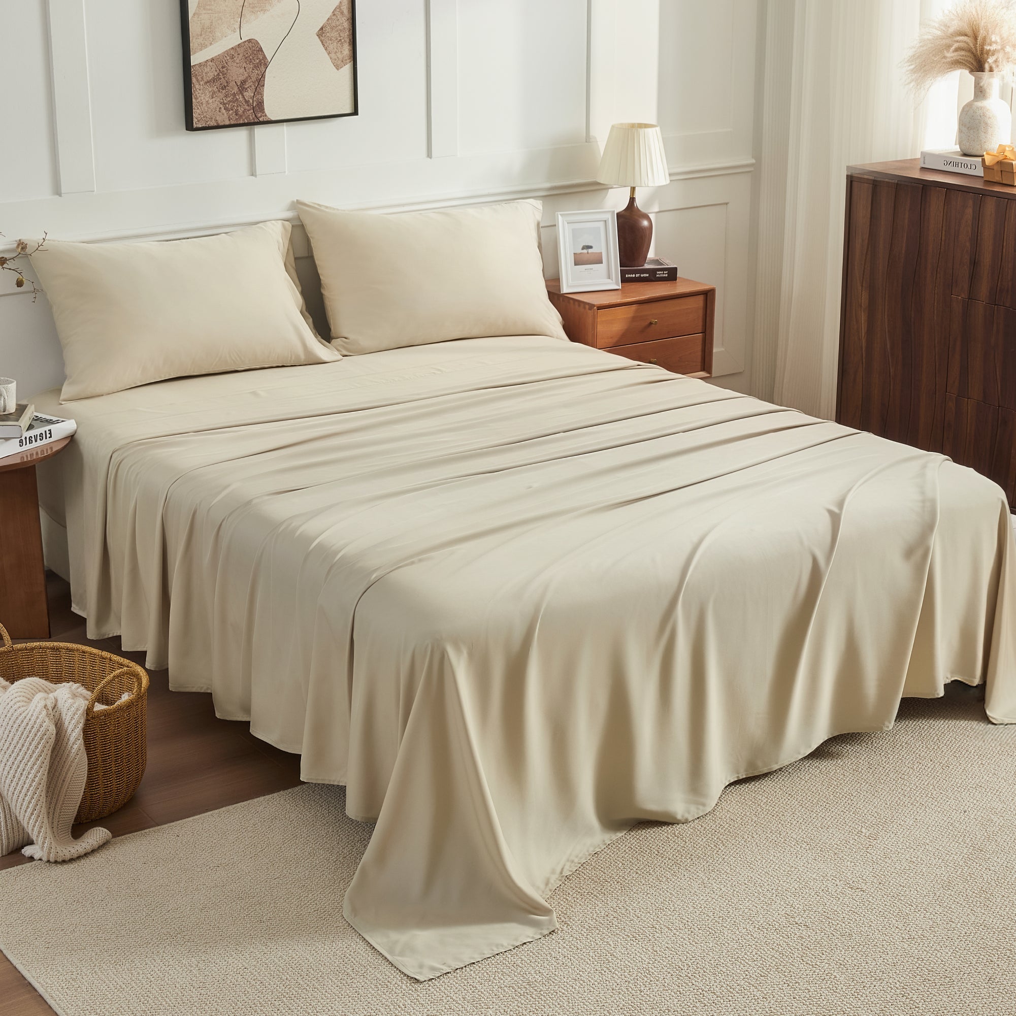 Litanika bamboo viscose silky soft bedding sheets set with smooth, breathable fabric and natural bamboo fibers for comfort.