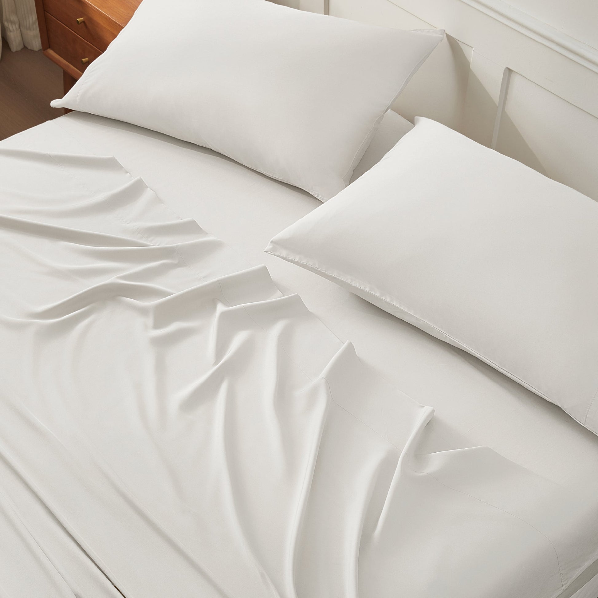 Litanika bamboo viscose soft bedding sheets set with smooth, silky texture and natural bamboo fabric in a cozy bedroom setting.